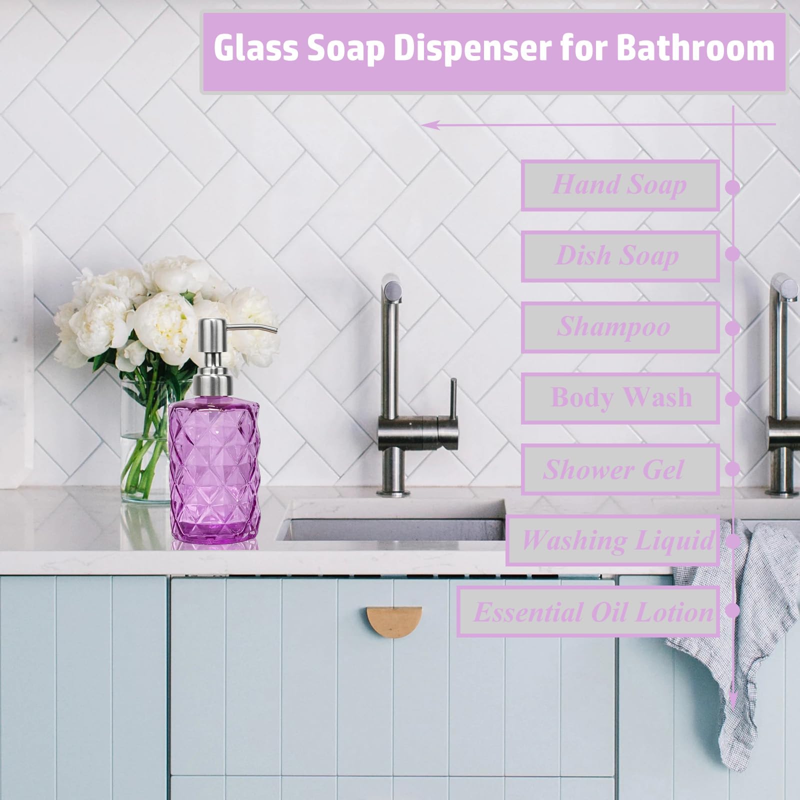 12Oz Purple Glass Soap Dispenser