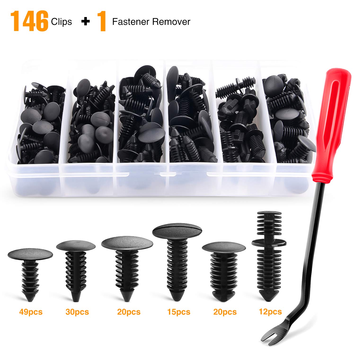 146PCS Nylon Bumper Shield Retainer & Double End Xmas Tree Retainers Clips Universal Auto Body Shield Retainer Fastener Clip Assortment (146 Count)