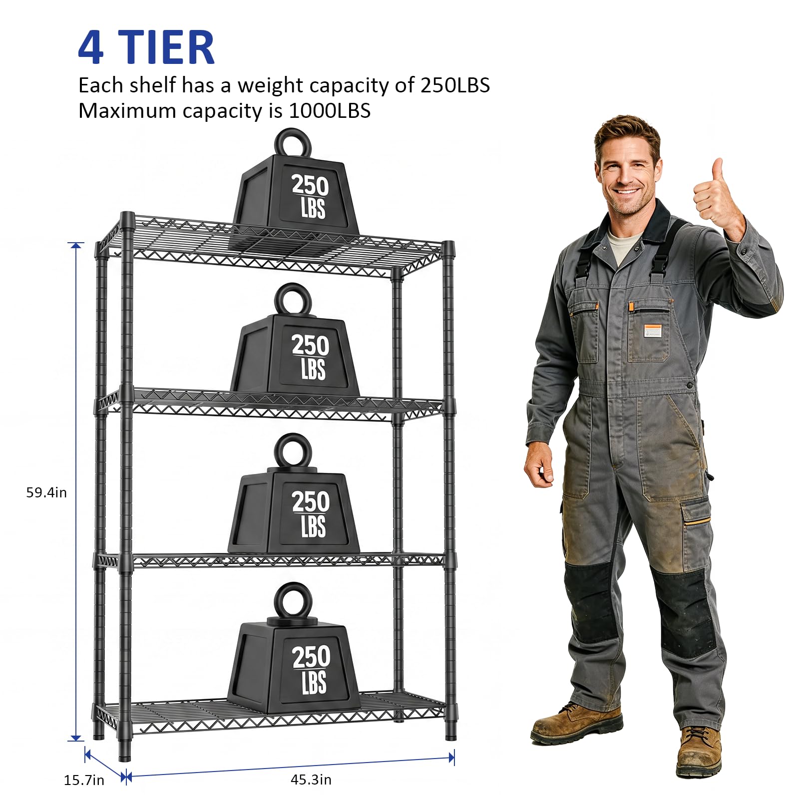 4 Tier 1000 LBS Metal Garage Storage Rack Shelf for Kitchen