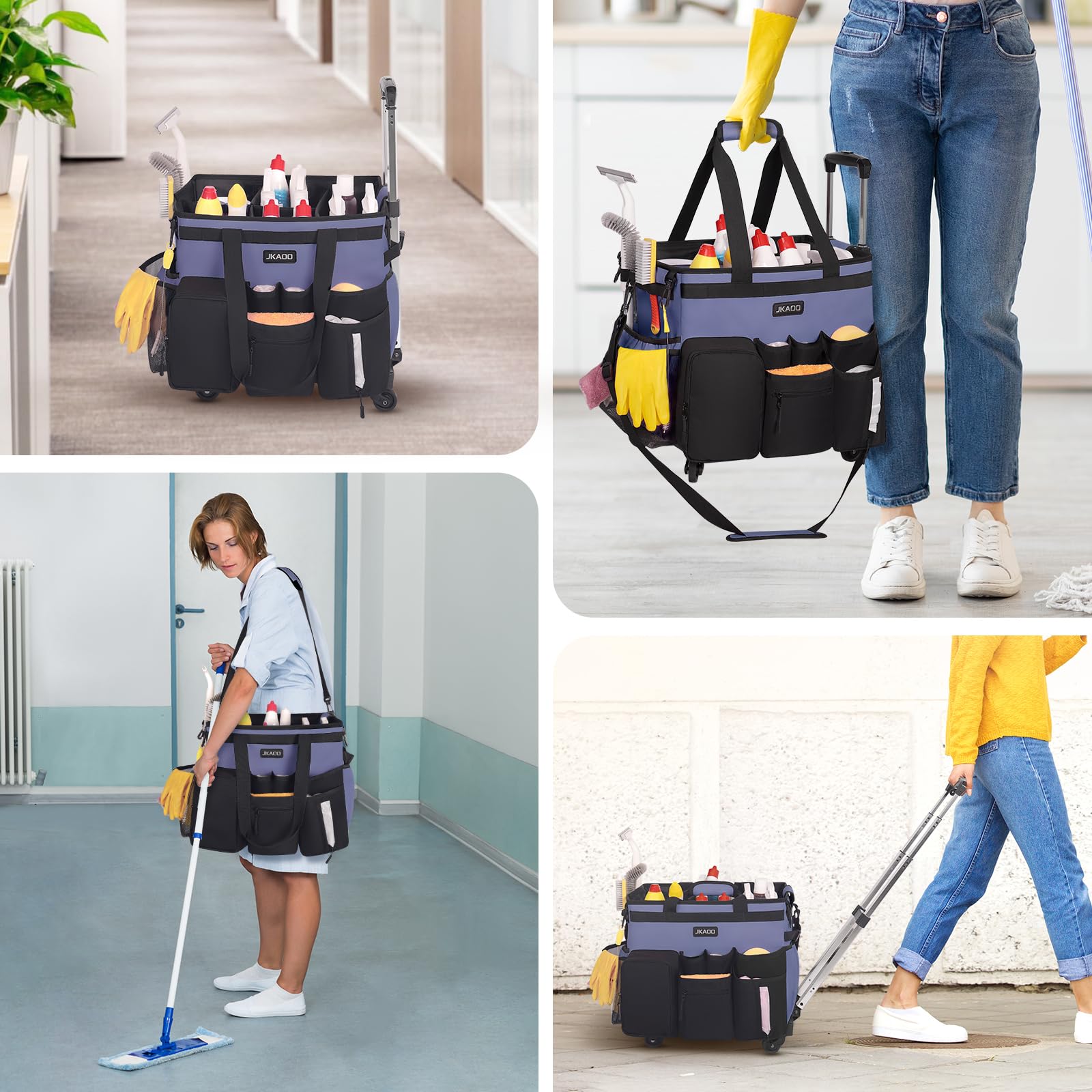 Large Rolling Cleaning Caddy Bag with Detachable Trolley