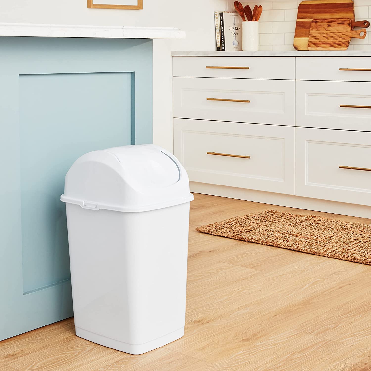 Kitchen Trash Can with Swing Top Lid 9 Gallon Slim Waste Bin 37 Qt Sturdy Plastic Garbage Can Medium Recycling Bin for Office
