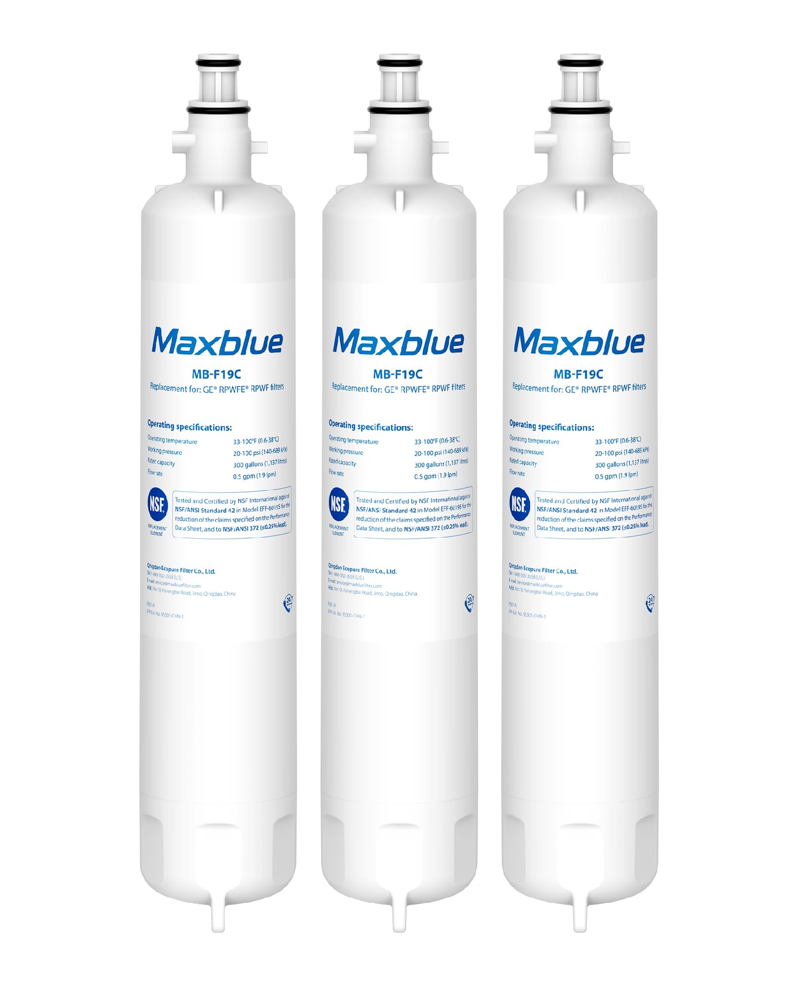 MB F19C Water Filter Replacement for GE® RPWFE® (3 Count)