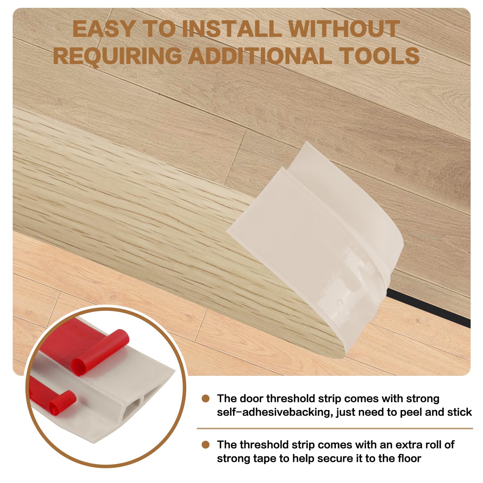 Floor Transition Strip Vinyl Door Threshold Ramp Self Adhesive Carpet Edging Strip Doorway Edge Trim (3.3 Foot)