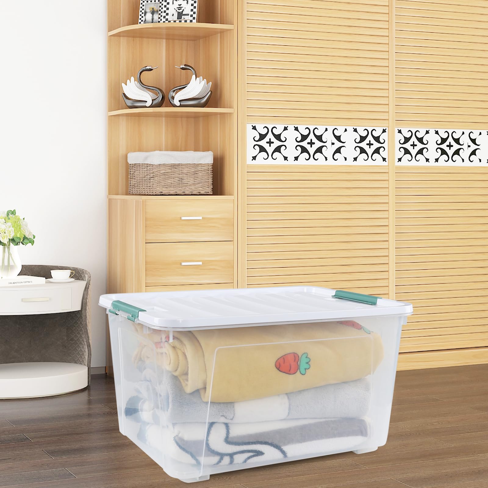 4 Pack Clear 80 L Rolling Plastic Storage Bins with Latching Lids (4 Count)