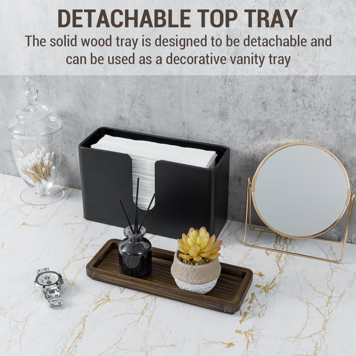 Wall Mounted Deluxe Black Metal Folded Commercial Paper Towel Holders with Burnt Solid Wood Tray Lids (2 Count)