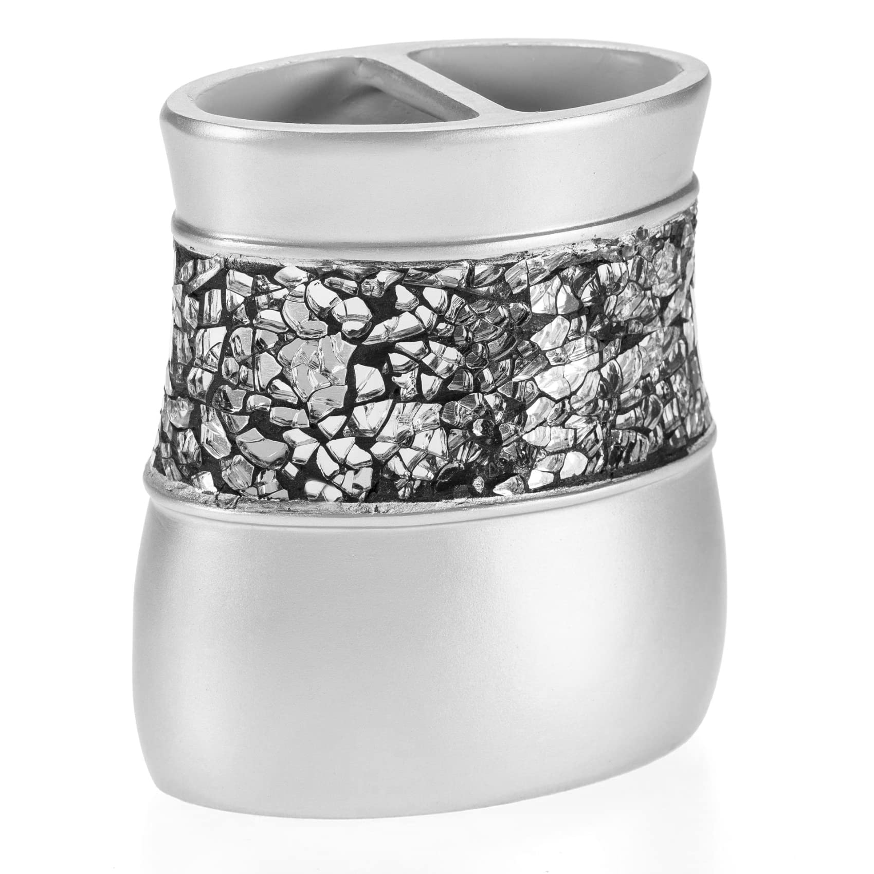 Crackled Glass Silver Toothbrush Holder And Toothpaste Holder For Bathroom
