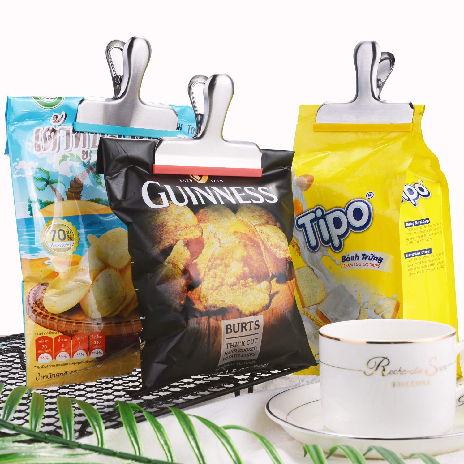 8 Pack Stainless Steel Chip Bag Clips Covered with Silicone (8 Count)