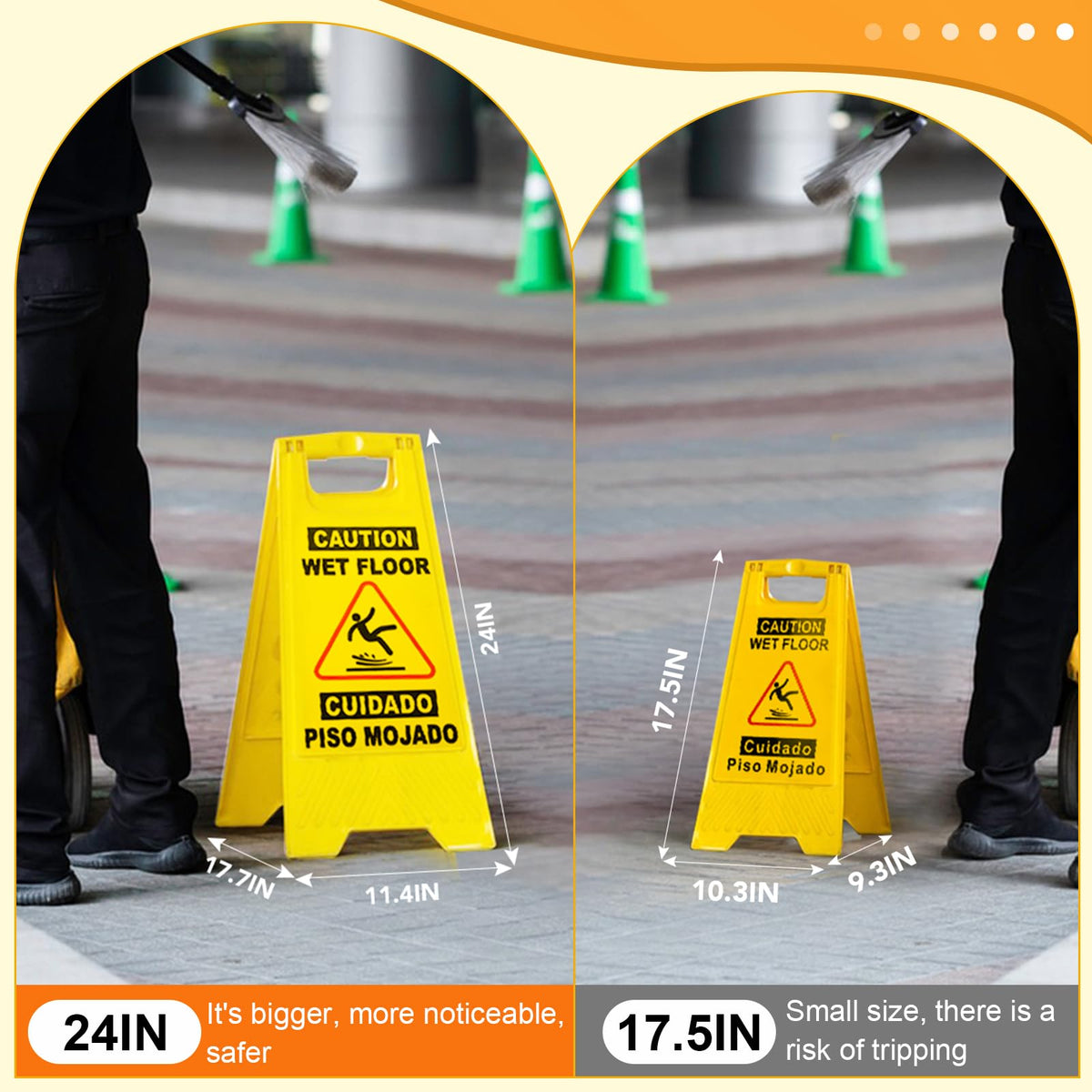 5 Pack 24 IN Caution Wet Floor Sign Bilingual Foldable Safety Sign (5 Count)