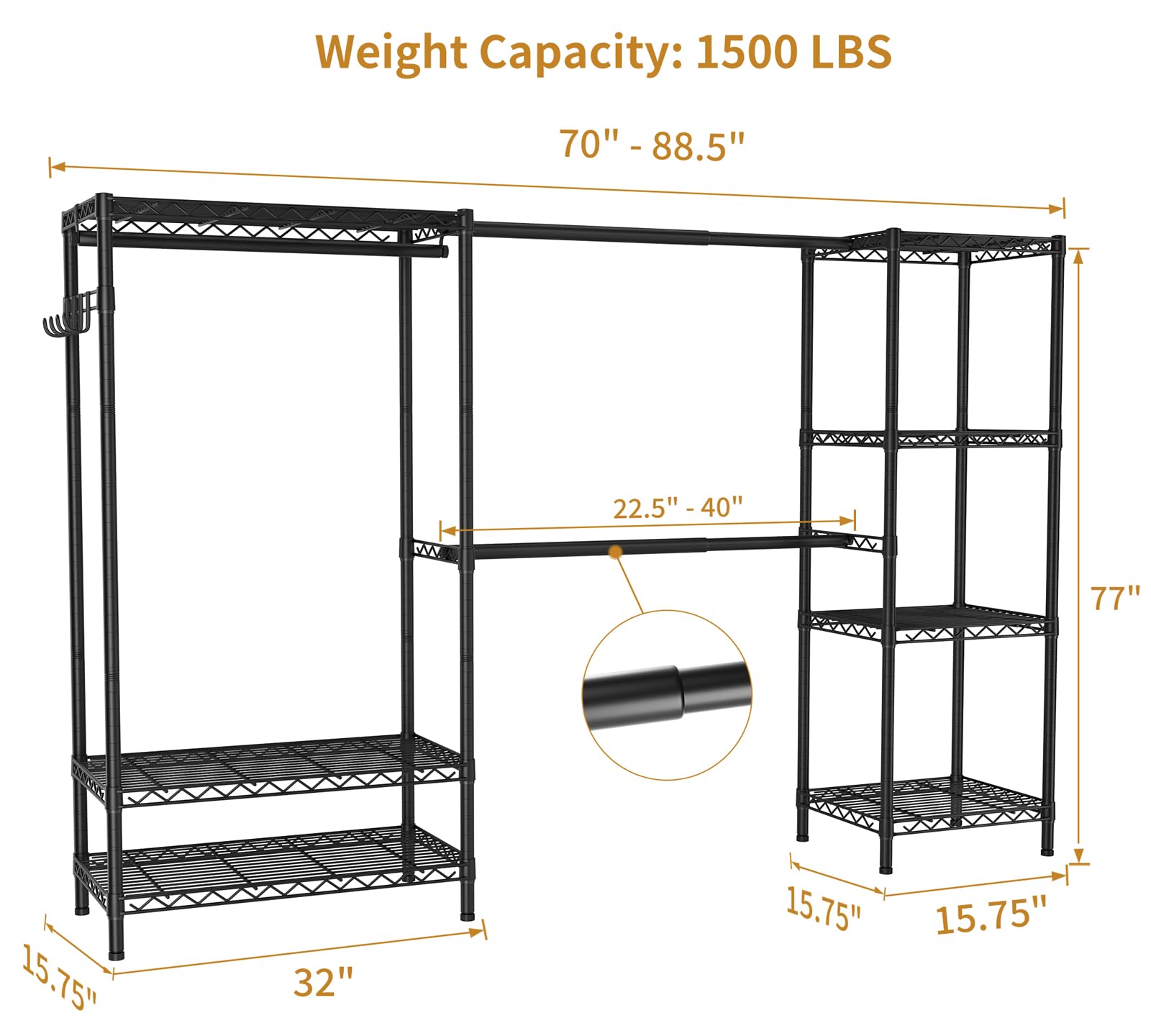 Heavy Duty Clothes Rack Metal Wardrobe with Adjustable Wire Shelves
