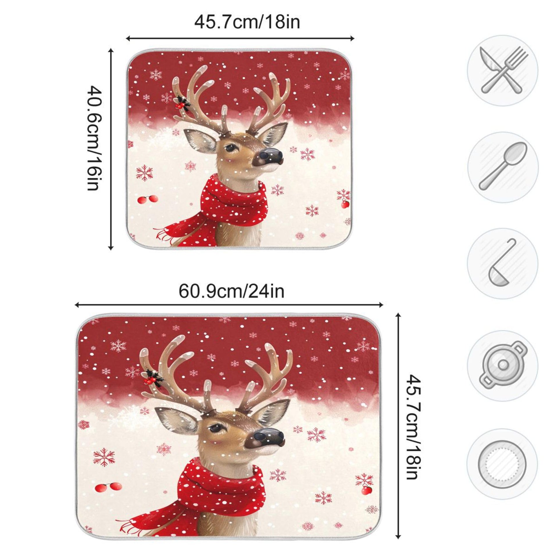 Christmas Reindeer Dish Drying Mat for Kitchen Countertop 18x24 Winter Snowflake Red Xmas Large Drying Mat Reusable Quick Dry Dish Sink Mats Easy Clean Decorative Essentials