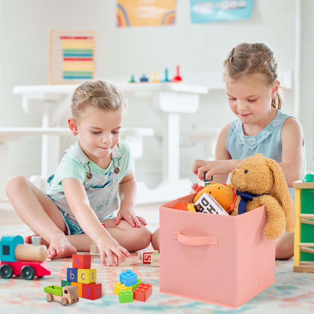 13x13x13 Inch Fabric Storage Bins 6 Pack Fun Colored Durable Storage Cubes with Handles Foldable Cube Baskets for Home (6 Count)
