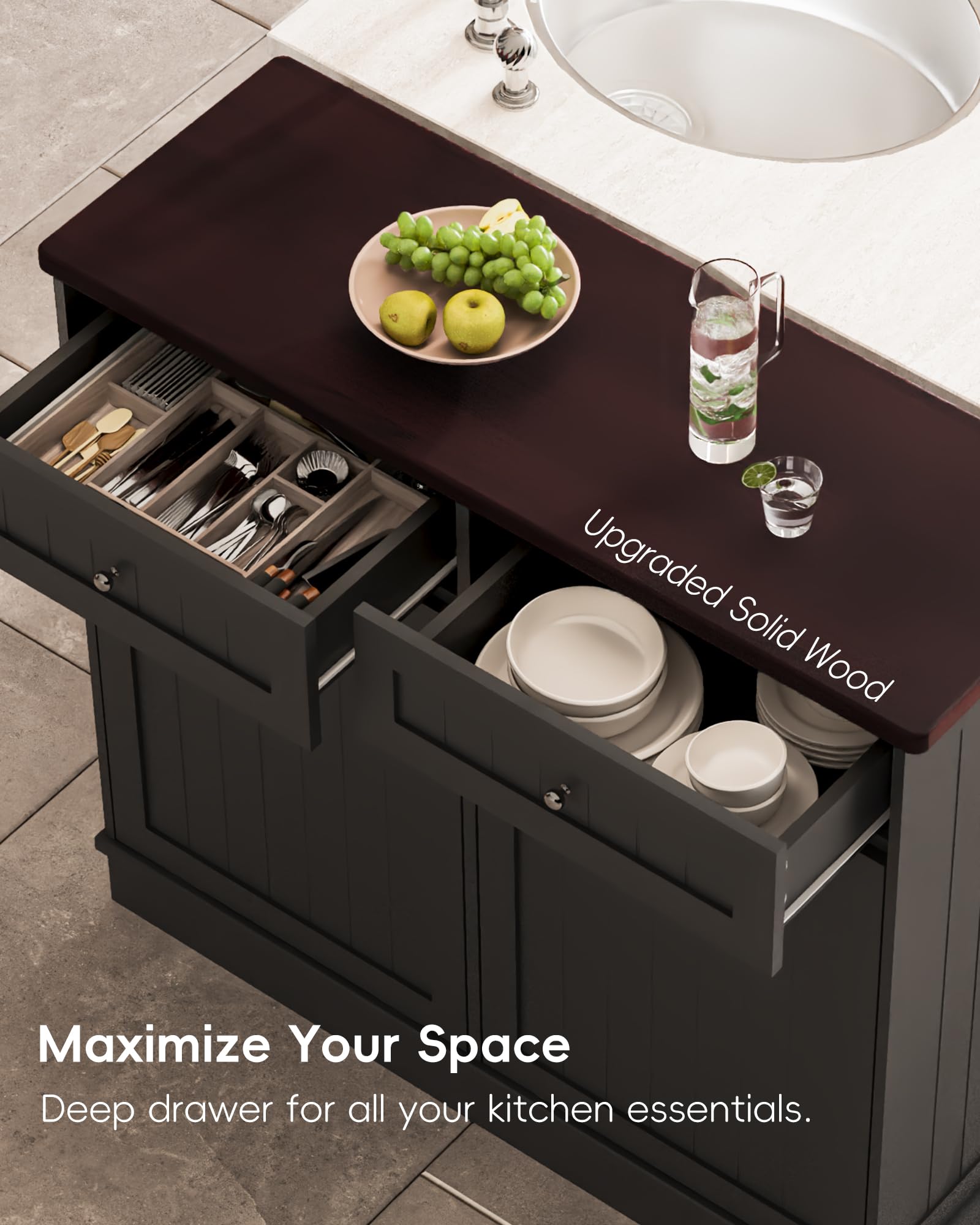 2 x 10 Gallon Tilt Out Trash Cabinet with 2 Big Storage Drawer