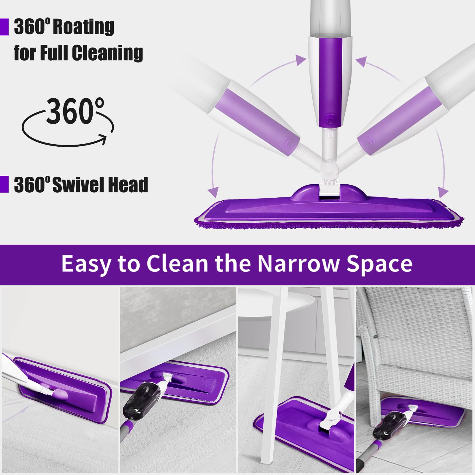 Wet Spray Mop for Floor Cleaning with 14 oz Bottle & 3 Microfiber Pads