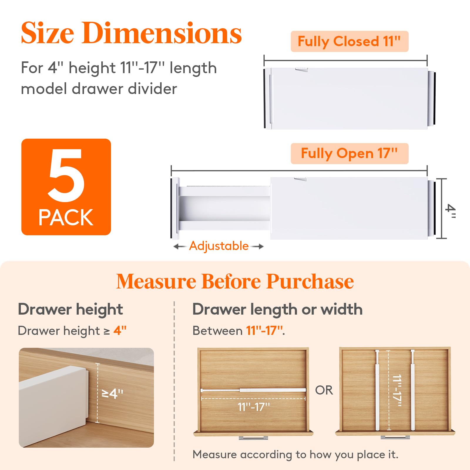 5 Pack Upgrade Drawer Dividers for Clothes (5 Count)