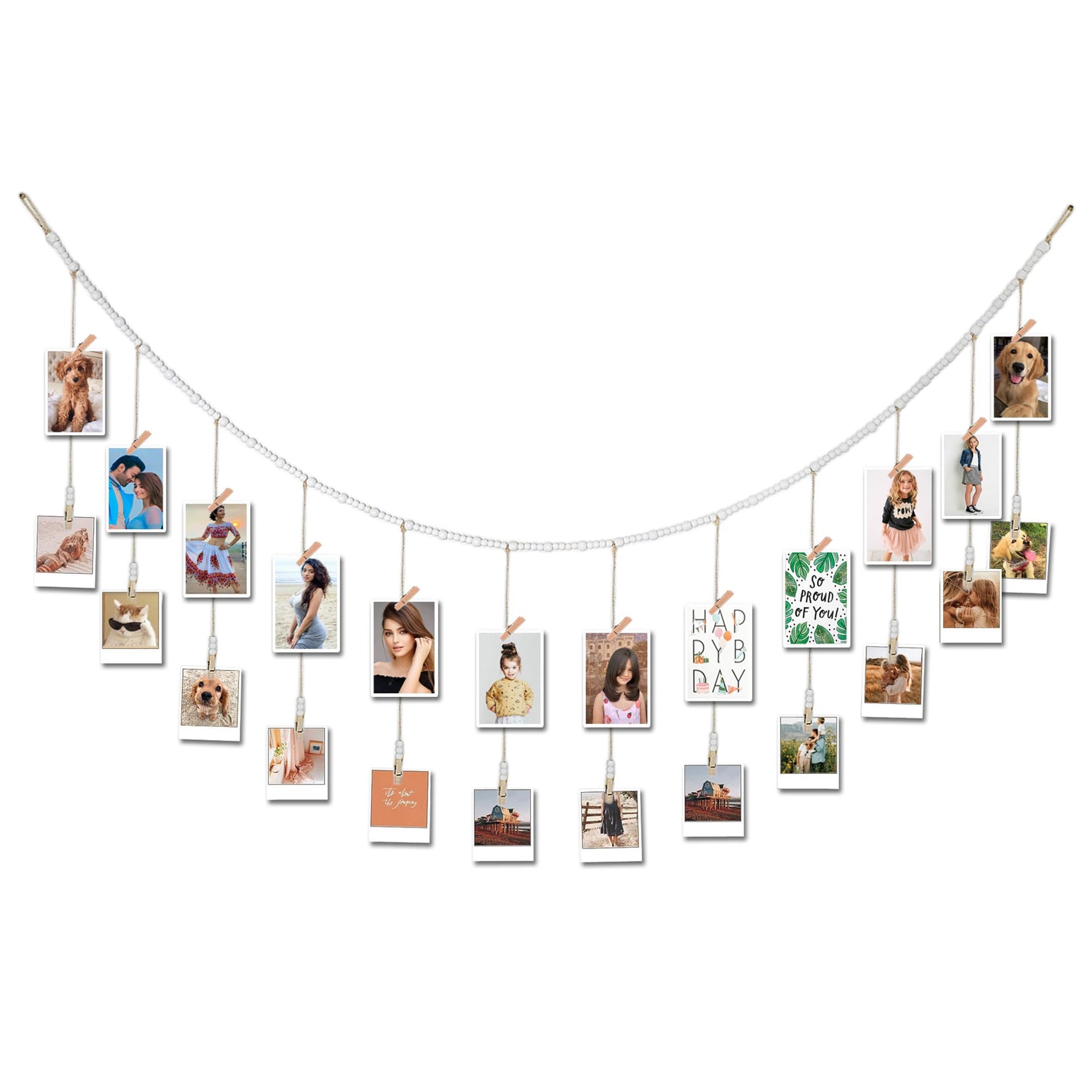 6 Feet Wooden Beads Garland with Clothespins Picture Cards Holder (6 Foot)