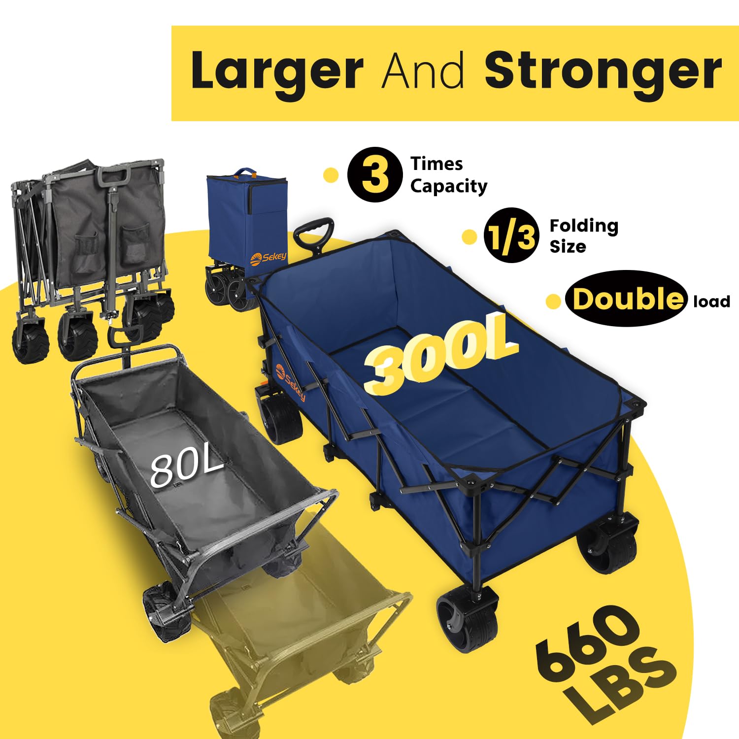 Extended Collapsible Foldable Wagon with 660lbs Weight Capacity
