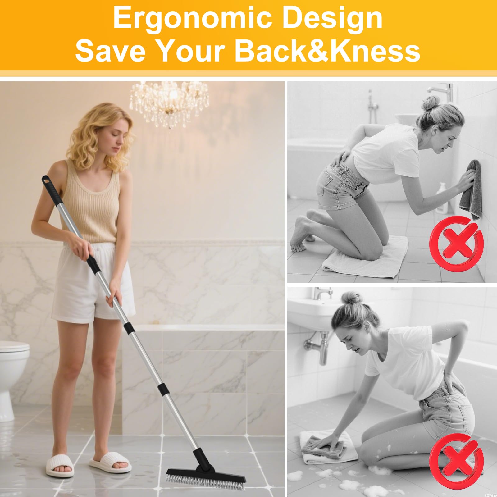 2 Pack Grout Brush with Long Handle (2 Count)