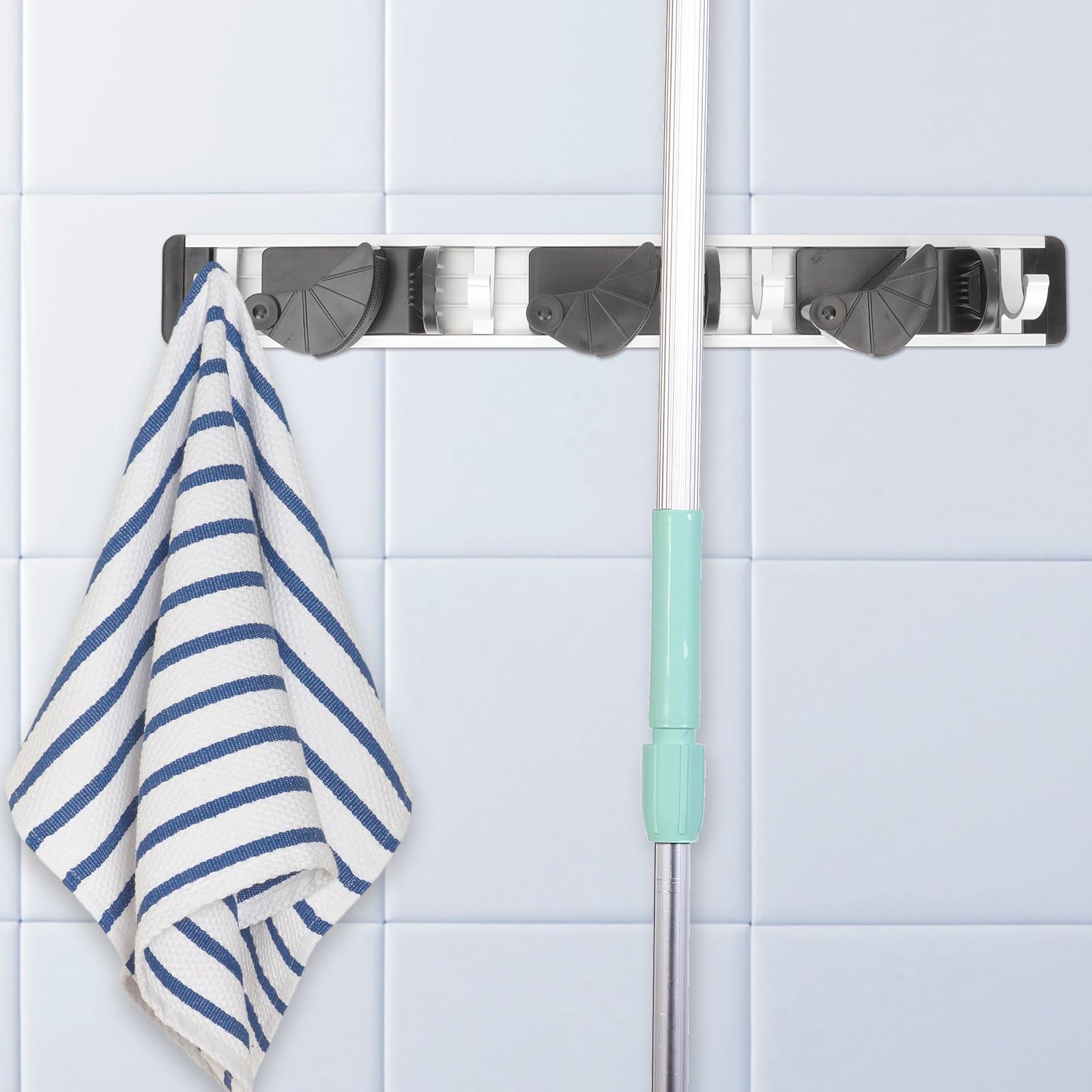 Nail free Space Aluminum Mop Hanging Hooks Wall