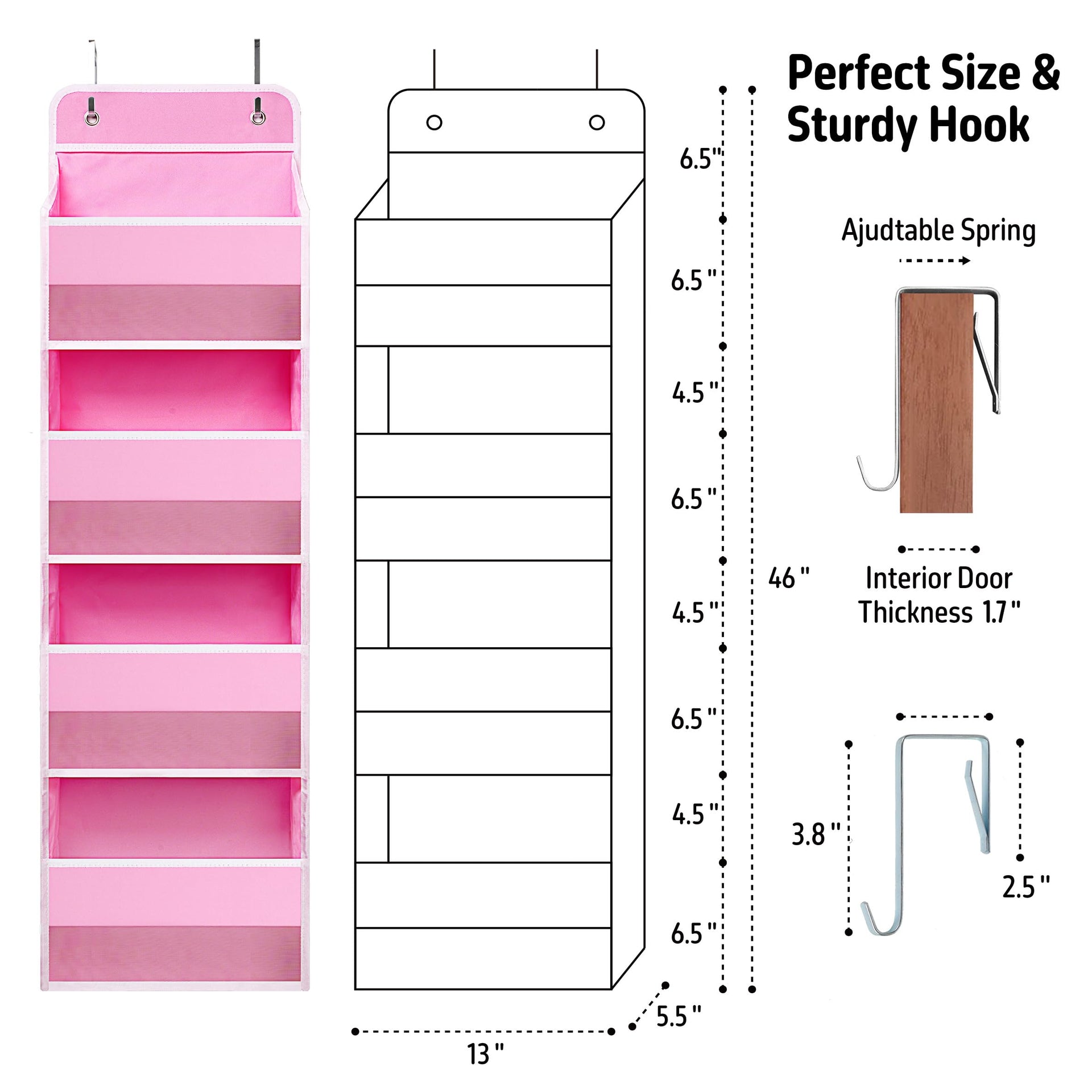 Pink Over Door Organizer with 4 Large Clear Pockets