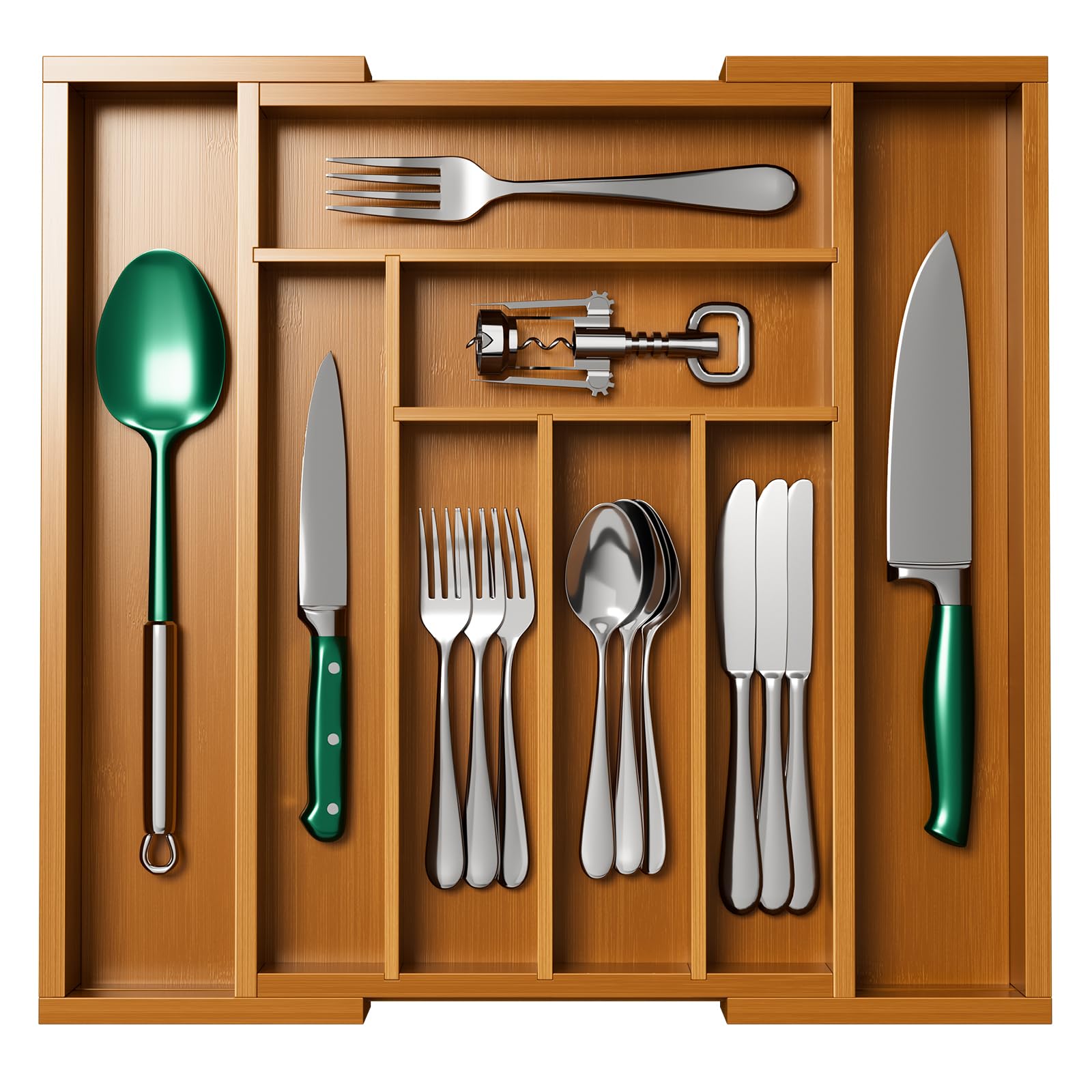 Bamboo Expandable Drawer Organizer for Utensils Holder