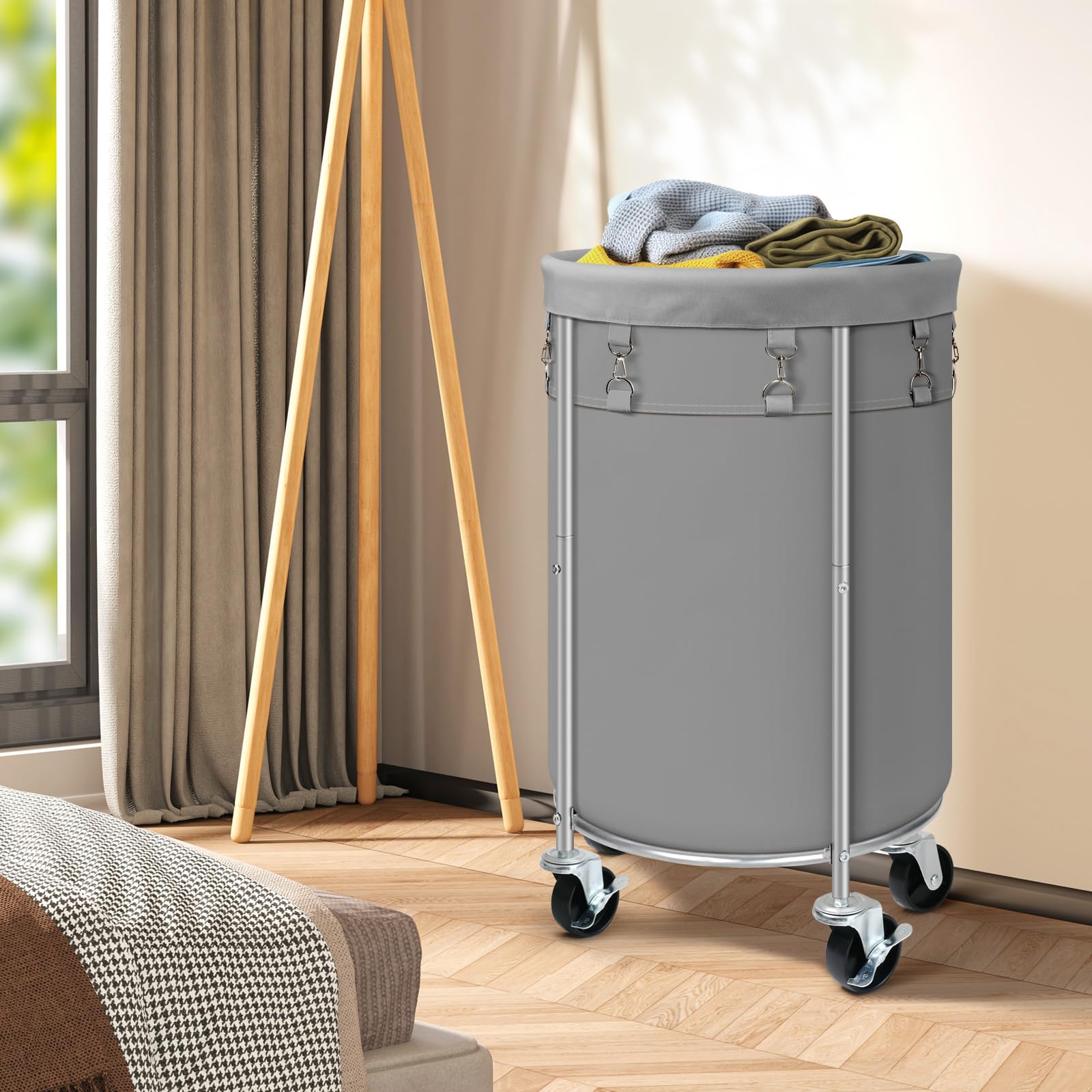 100L Round Rolling Laundry Hamper Basket with Wheels