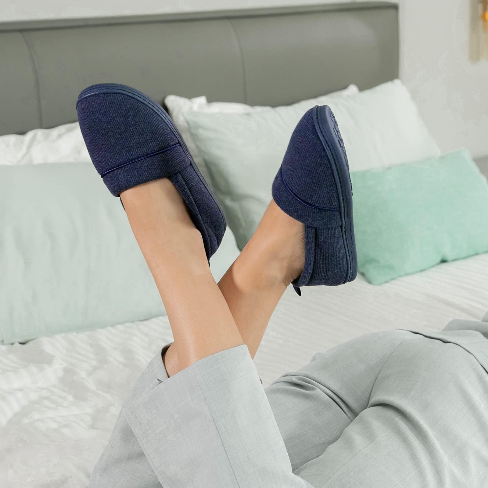 Women's Comfy Loafer Slippers House Shoes Navy Blue