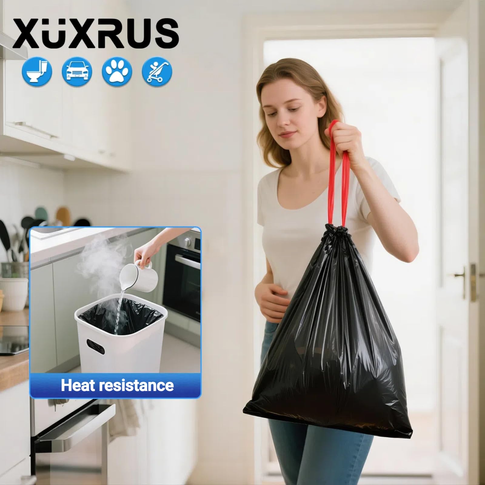 2.6 Gallon Black Bathroom Trash Bags Drawstring (60 Count)