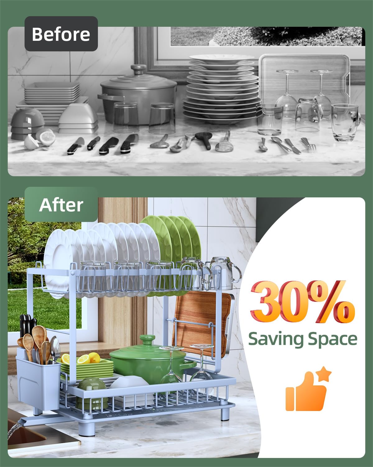 2 Tier Dish Drying Rack for Kitchen Counter