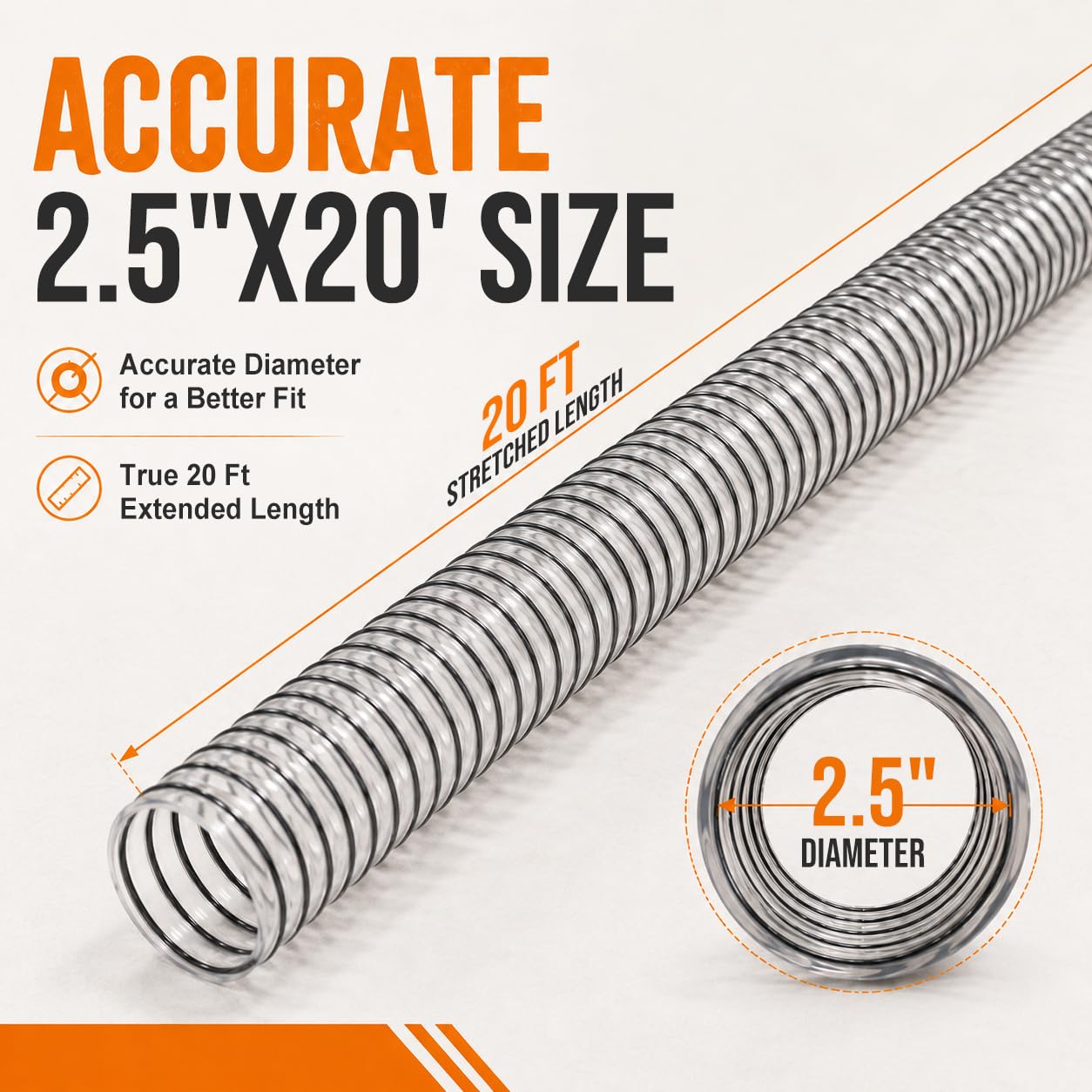 2-1/2"x20' Clear PVC Dust Collection Hose, 2.5 Inch Collection Hose