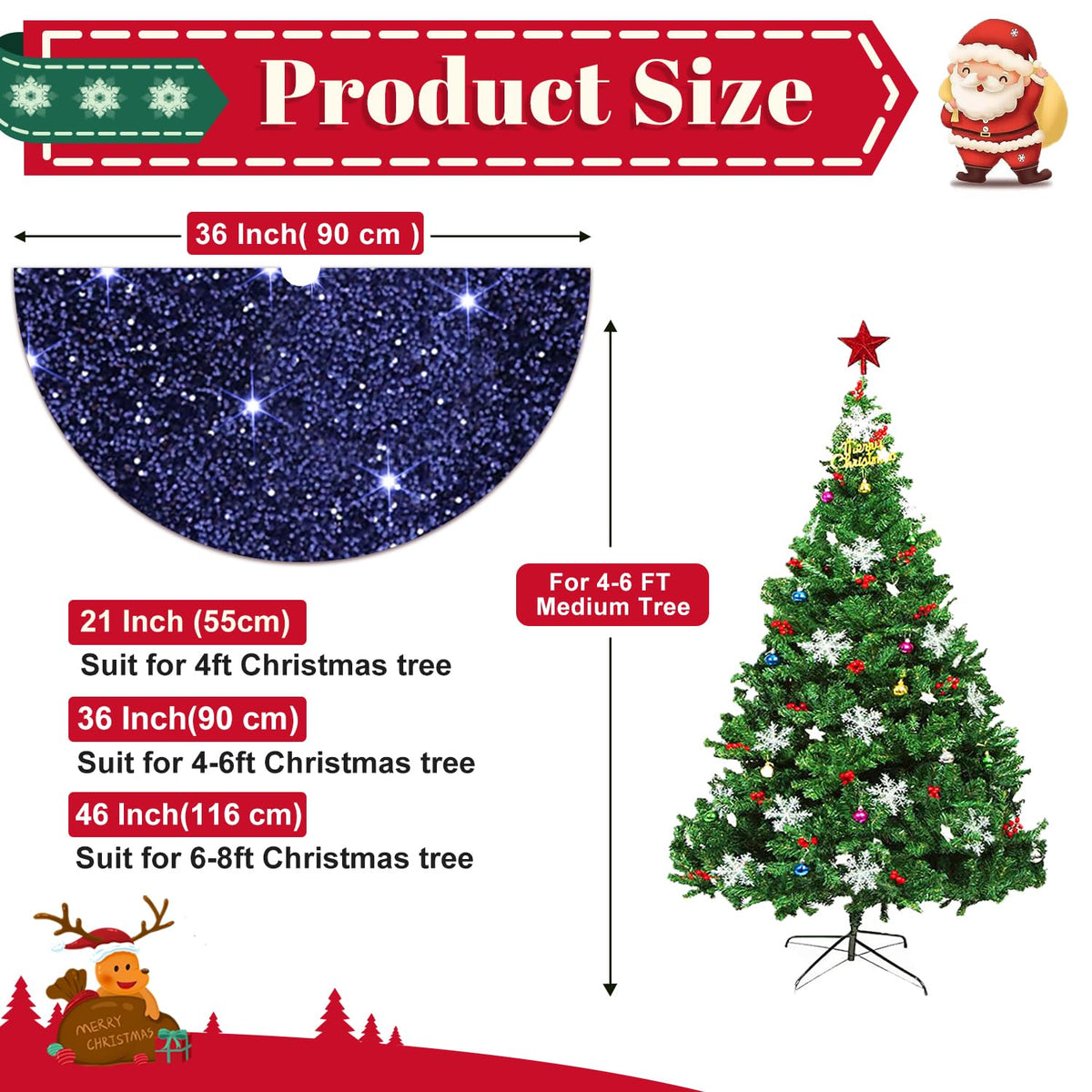 Navy Blue Christmas Tree Skirt 36 Inch Sequined Tree Skirt Navy Velvet Tree Skirt Sparkly Tree Cover Skirt for 4ft Xmas Tree Personalized Christmas Tree Skirt Mat for Xmas Party Decor