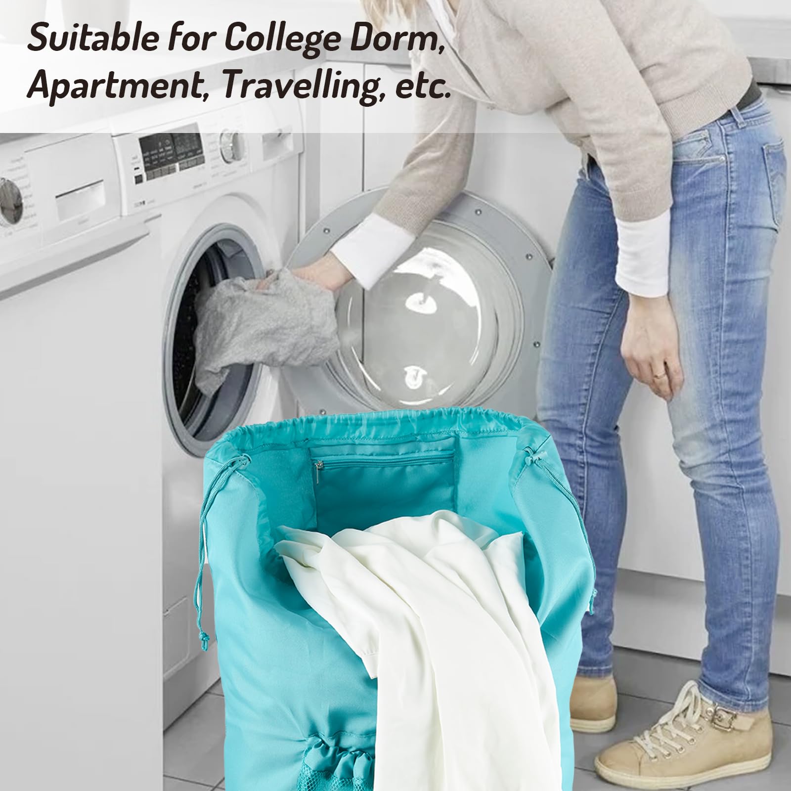 Backpack Laundry Bag with Straps and Detergent Holder