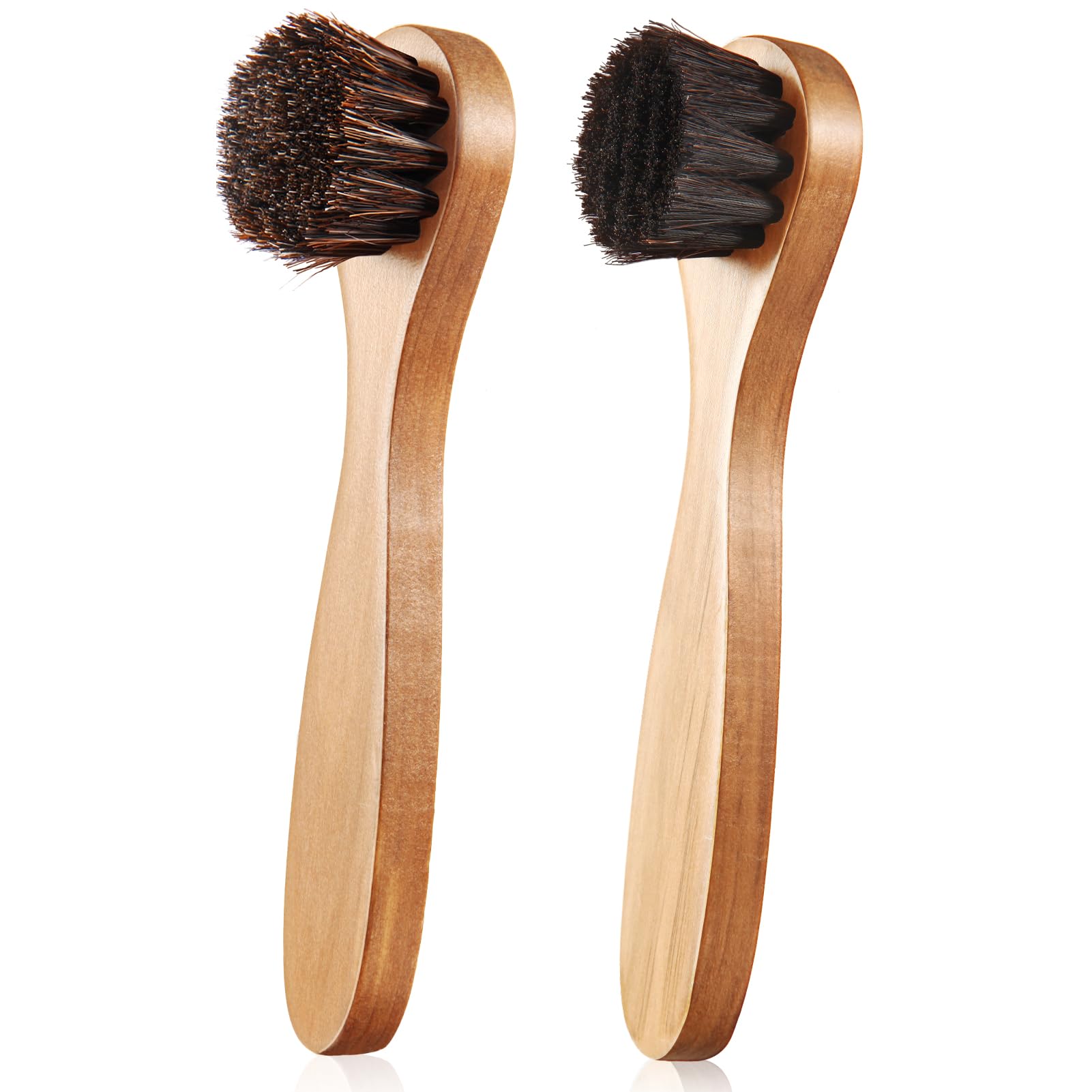 2 Pcs Horsehair Shine Shoes Brush Kit Polish Dauber Applicators Cleaning Leather Shoes Boots Care Brushes Suede Cleaner Brush (2.8 Count)