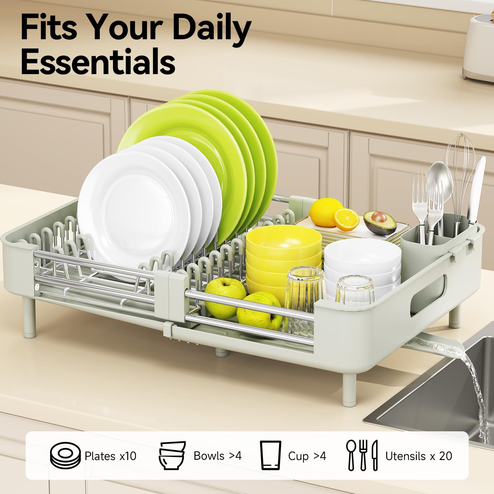 Extendable Stainless Dish Drying Rack for Kitchen Counter