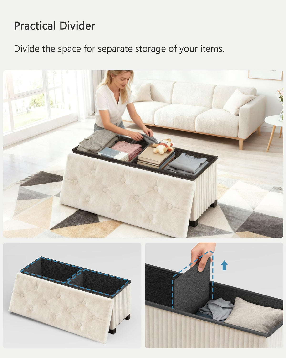43 Inches Storage Ottoman Bench