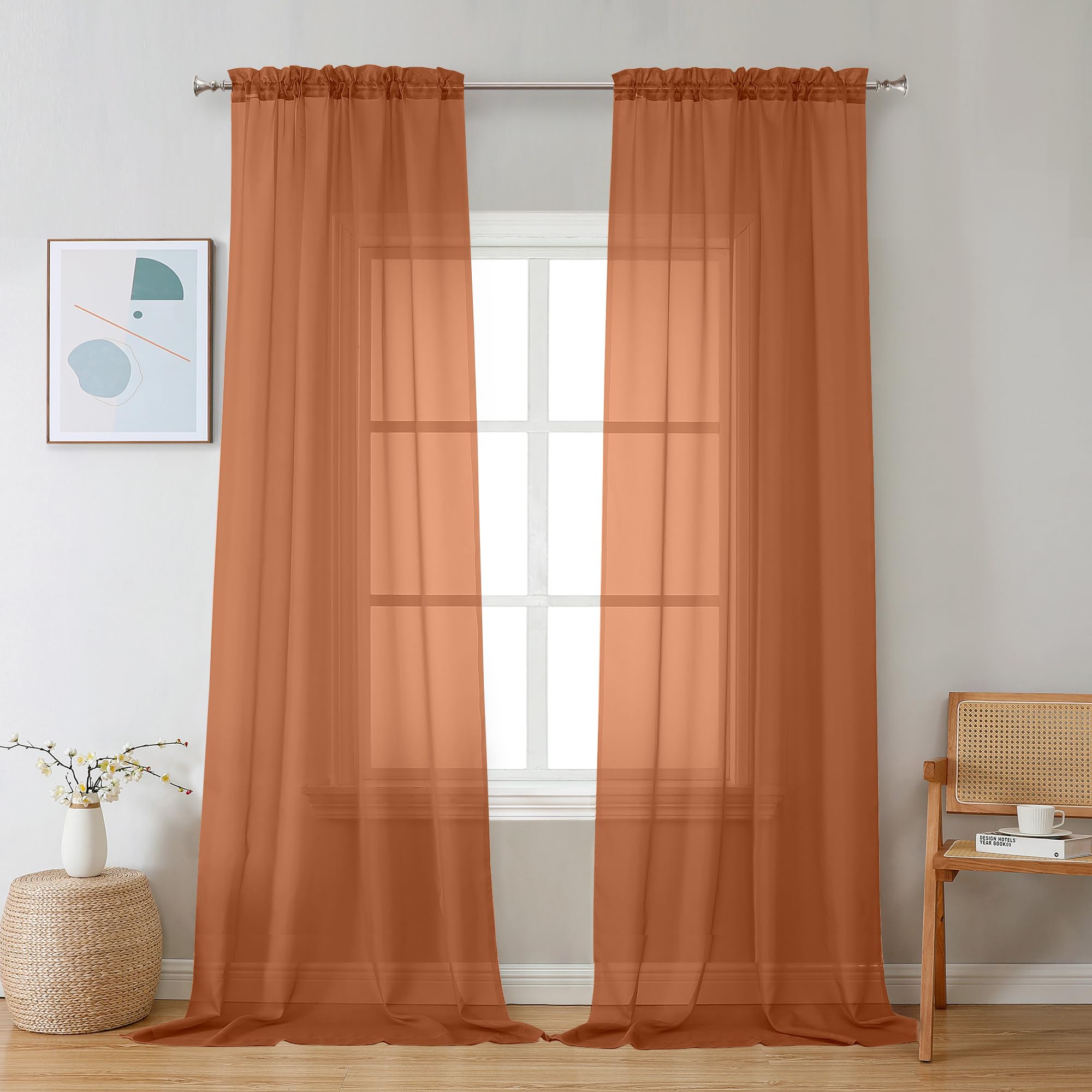 Sheer Orange Curtains 90 inches Long 2 Panels (2 Count)