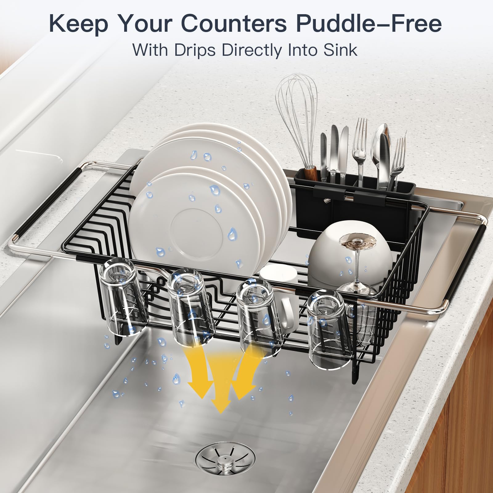 Dish Drying Rack Over The Sink with Utensil Holder
