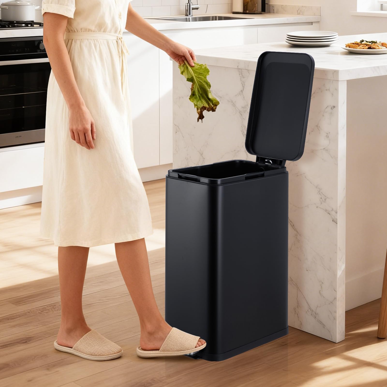 13 Gallon Slim Stainless Steel Step Trash Can for Kitchen