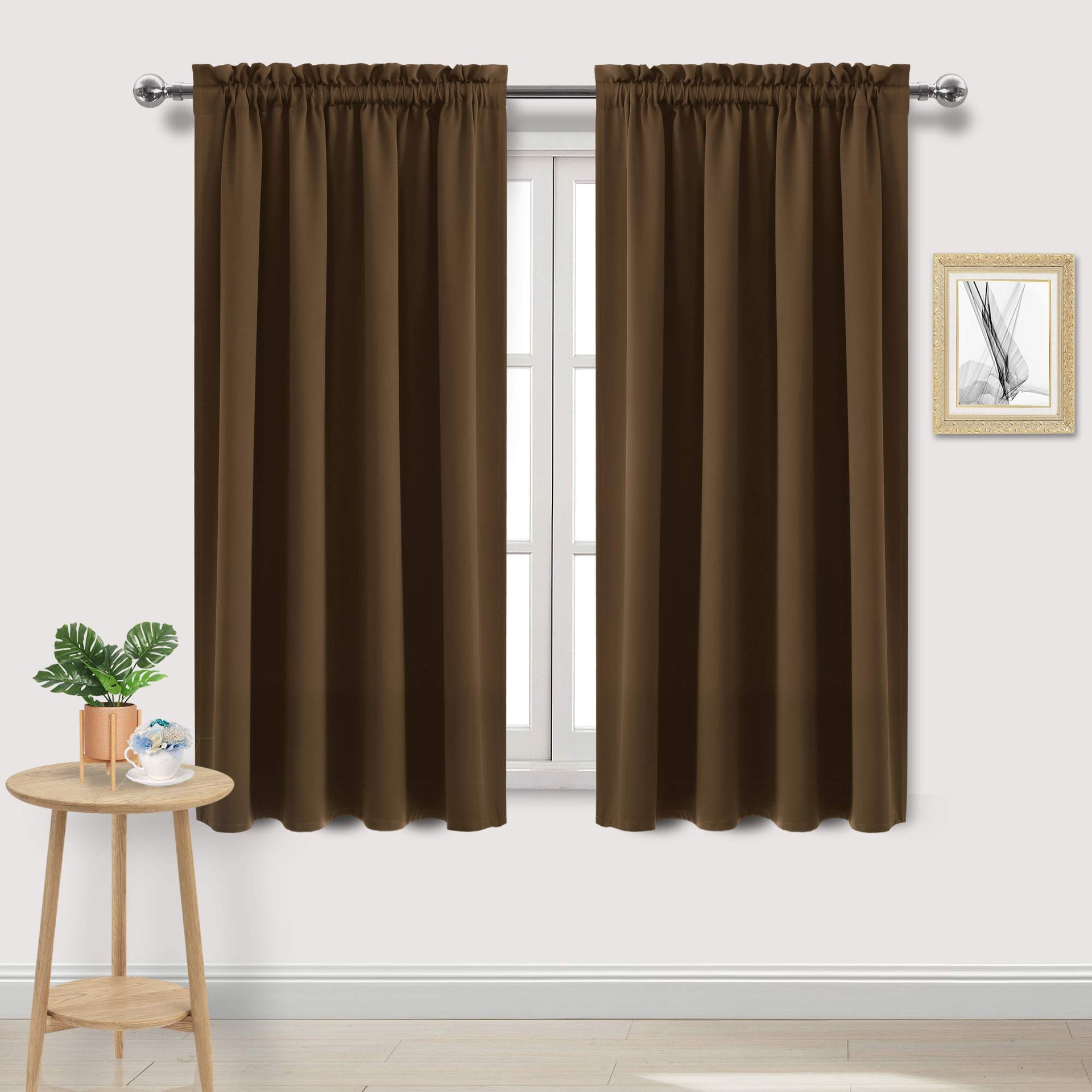 Blackout Curtains for Bedroom Living Room 52 x 63 Inch Long Brown (2 Count)