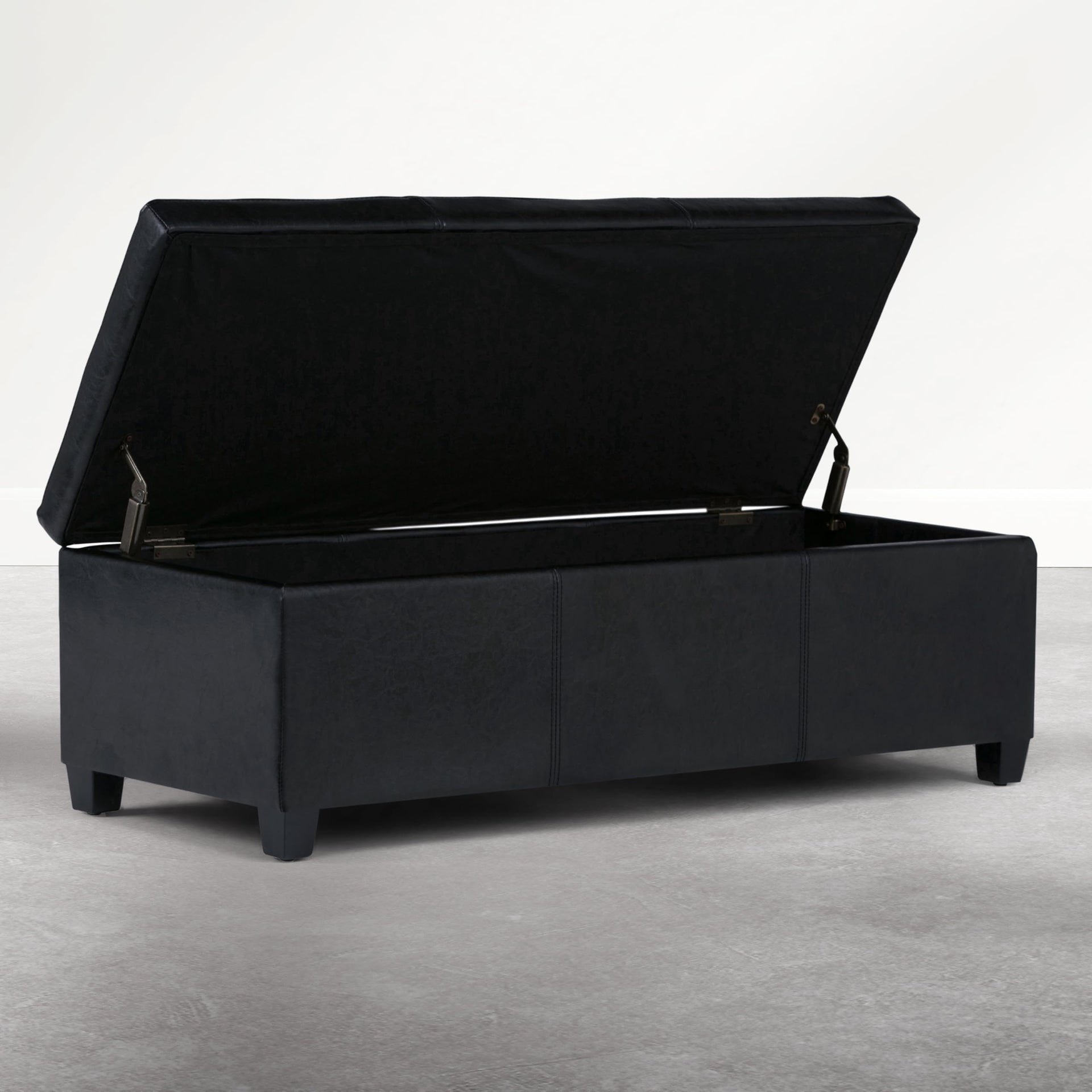Avalon 48" Wide Vegan Leather Ottoman in Carbon Black