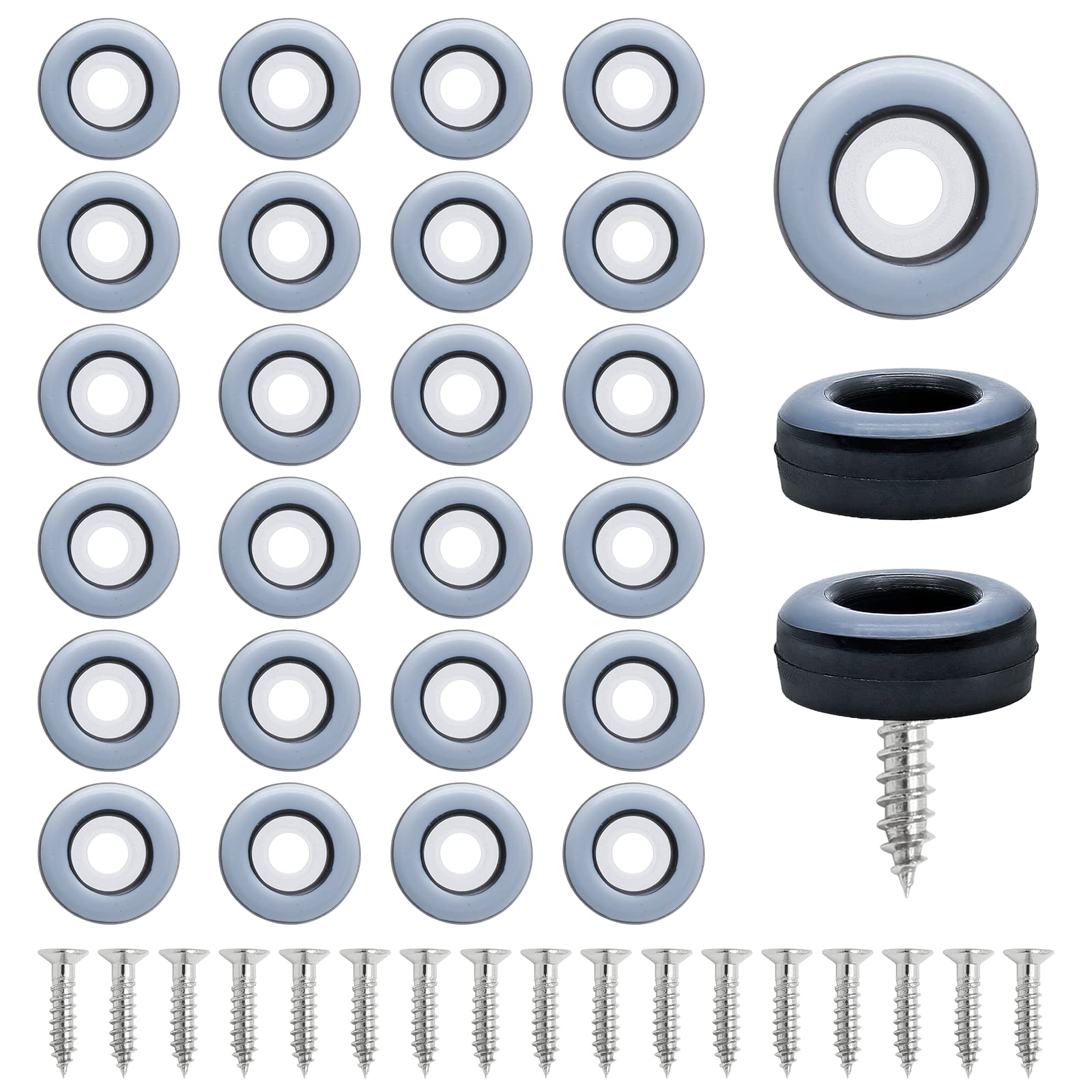 24pcs 3/4" (19mm) Screw on Furniture Sliders, Gray/Black (24 Count)
