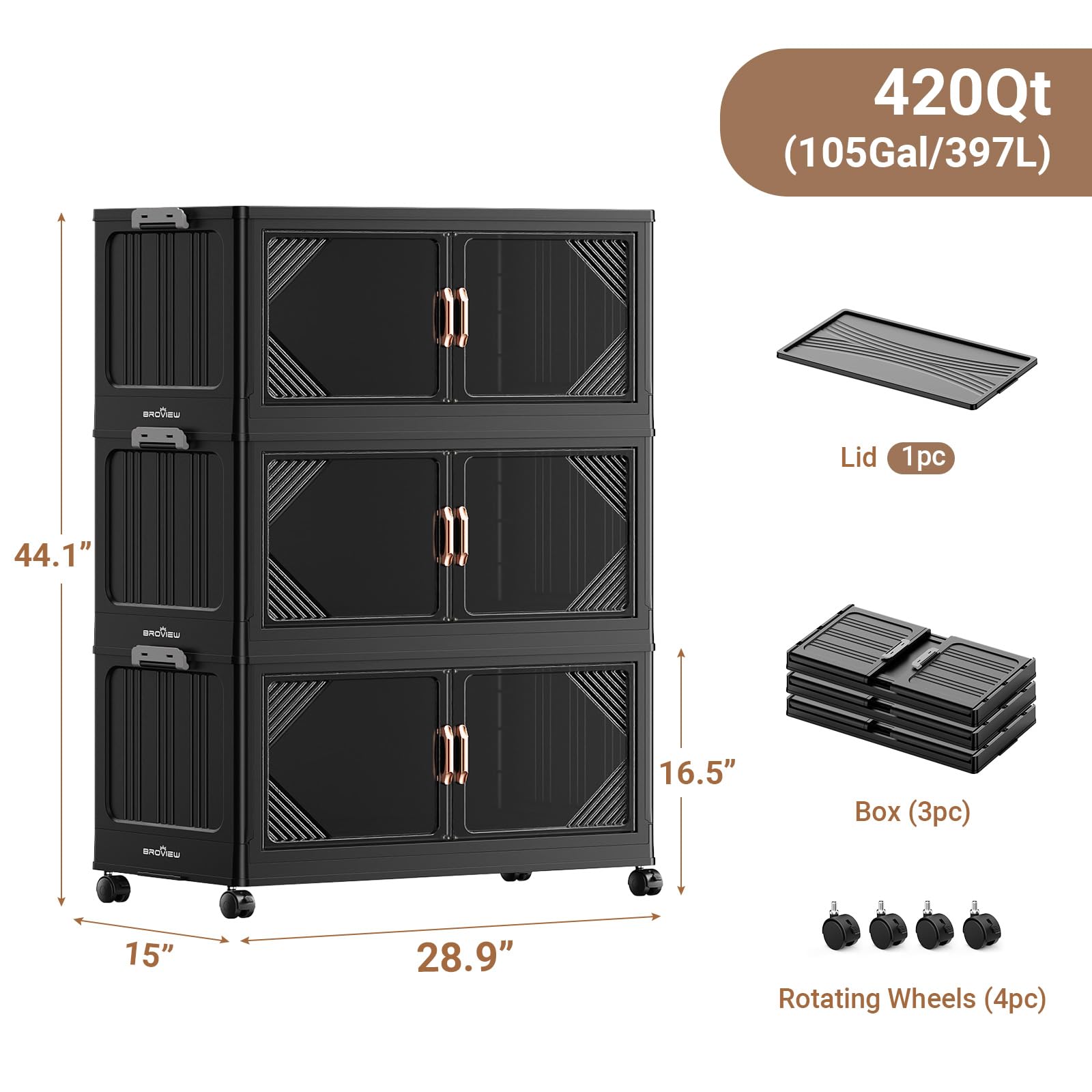 V60 420QT Plastic Stackable Storage Bins with Lid (3 Count)