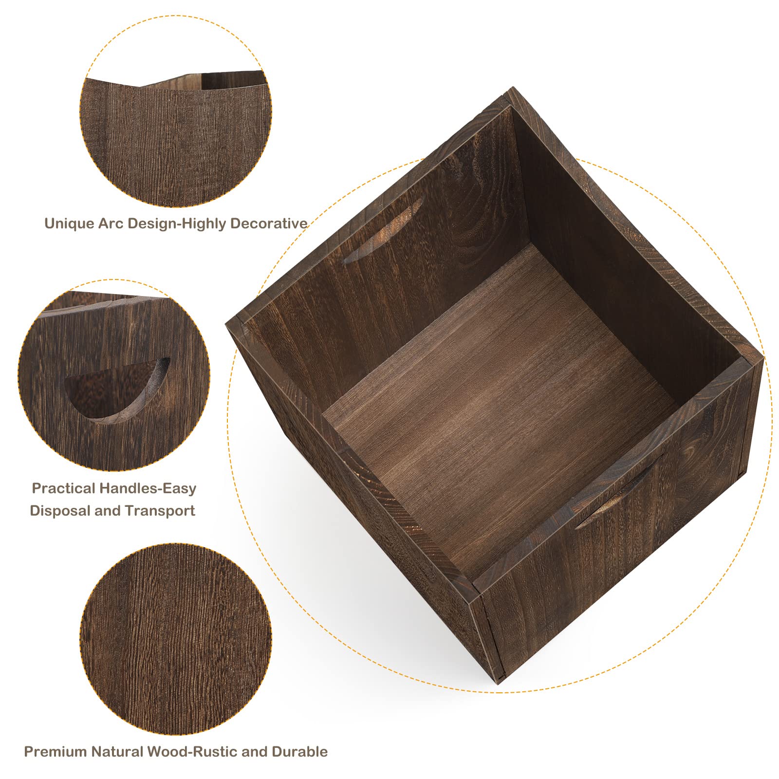 Large Wood Trash Can 9.5 Gallon Waste Basket Bin with Handles for Office