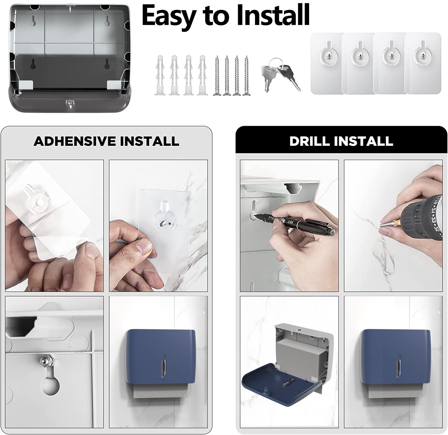 Hand Towel Dispenser for Bathroom Pack of 3 Compact Size Suitable Paper Towels Nail Free Install Or Nail Mount Installation (3 Count)