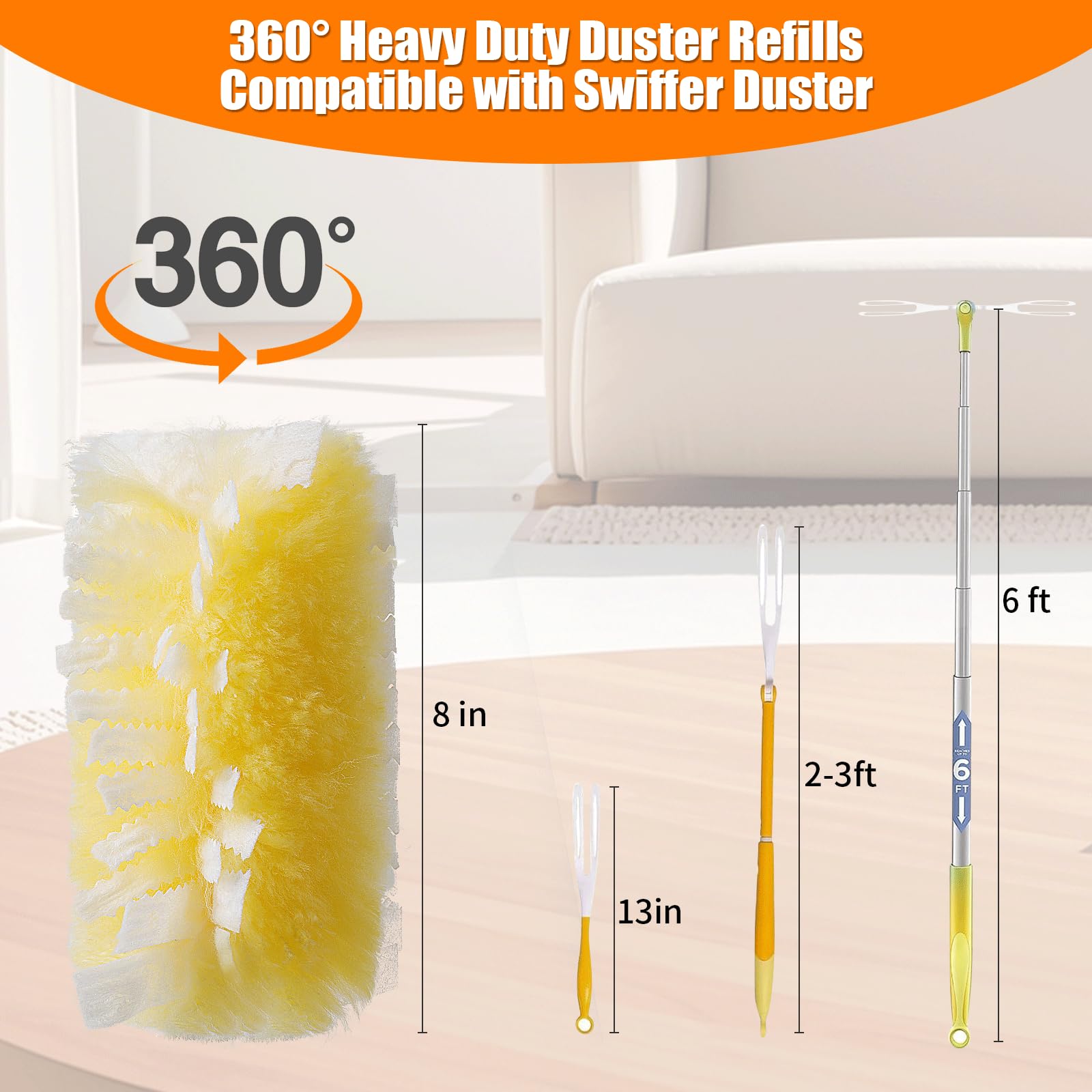60 Count 360° Heavy Duty Duster Refills Compatible with Swiffer