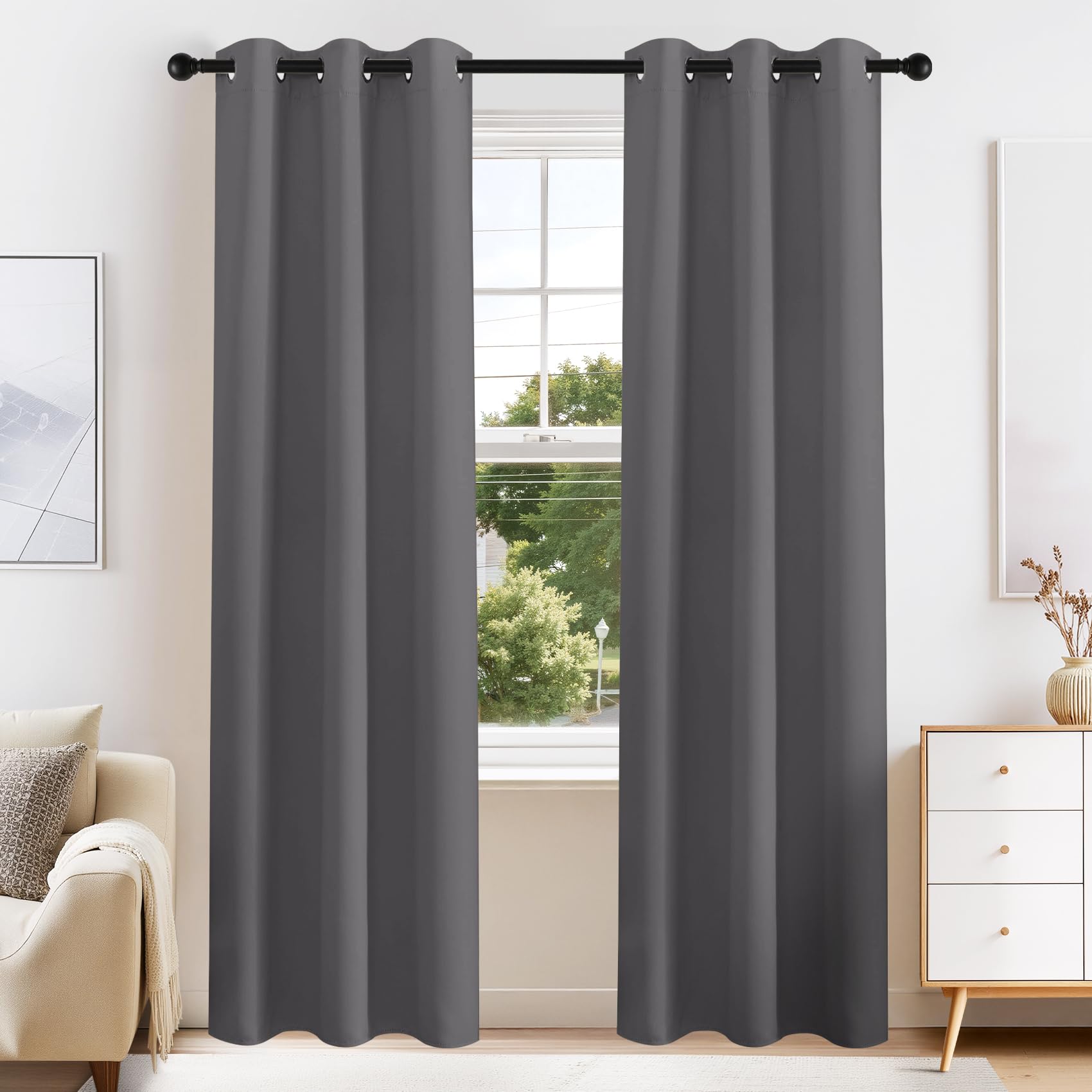 Grey Blackout Curtains for Bedroom 84 Inch Length 2 Panels Set (2 Count)