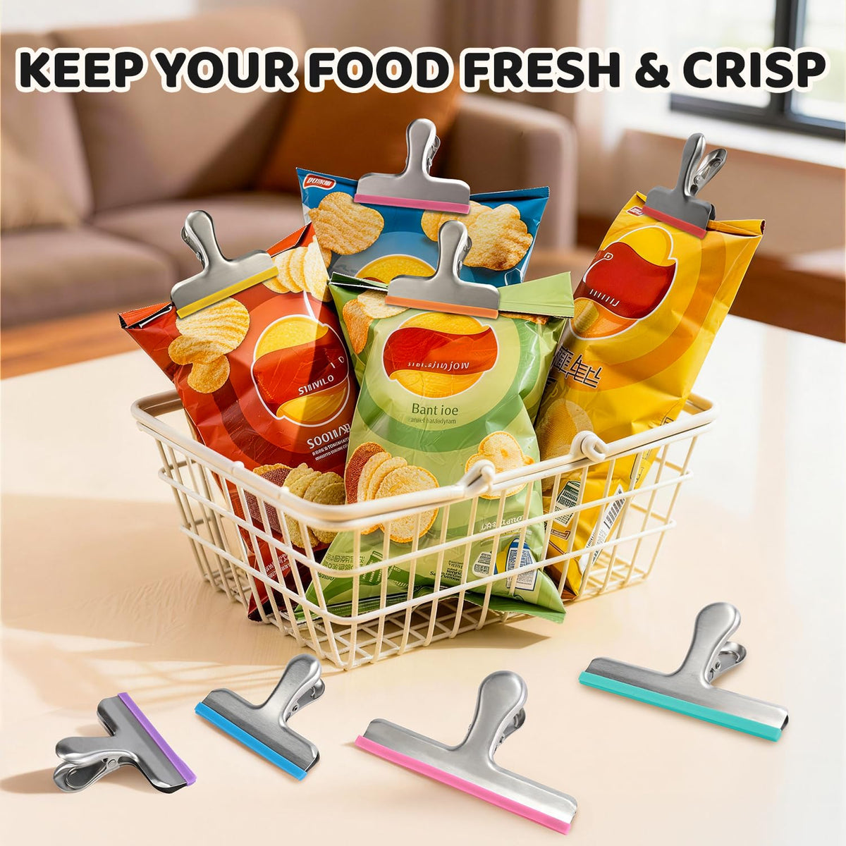 12 Pack 3 Sizes Stainless Steel Chip Bag Clips Covered with Silicone (12 Count)
