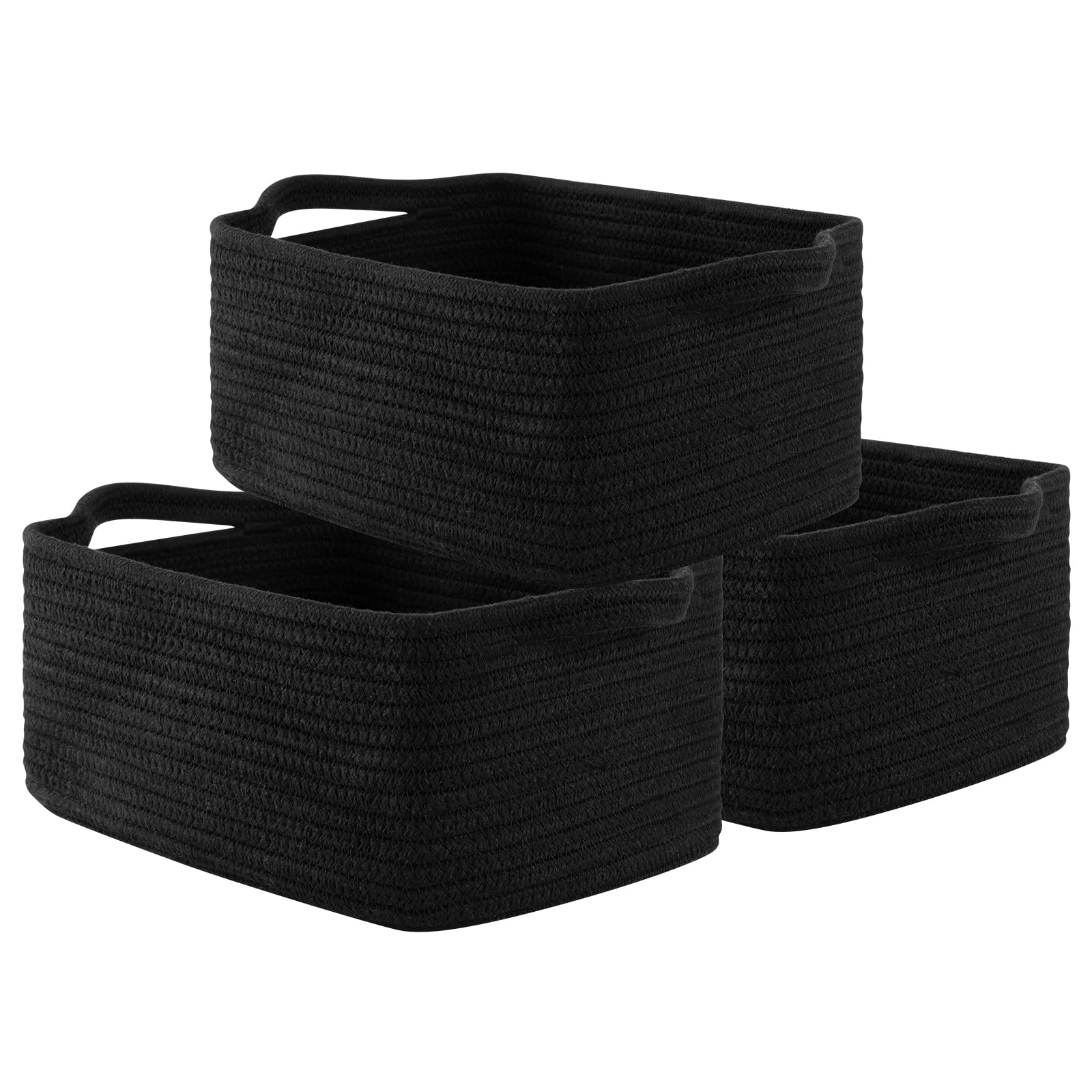 3 Pack Storage Baskets for Shelves Cotton Rope Storage Bins Black (3 Count)