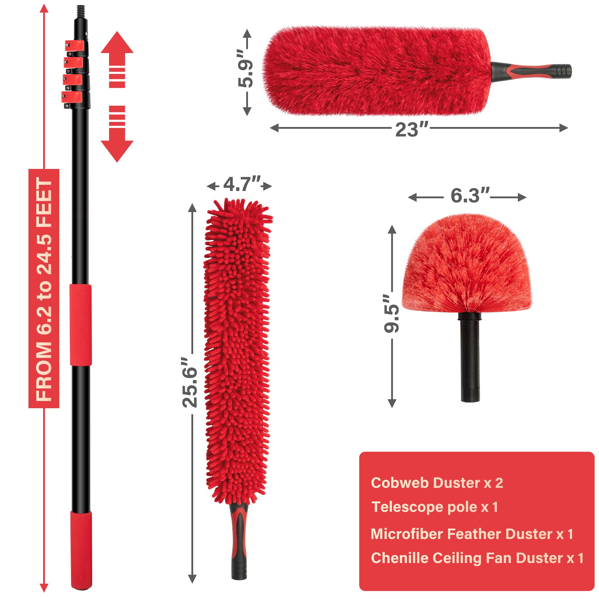 7 24 FT Extension Pole with 2 Outdoor Cobweb Brushes (6 Count)