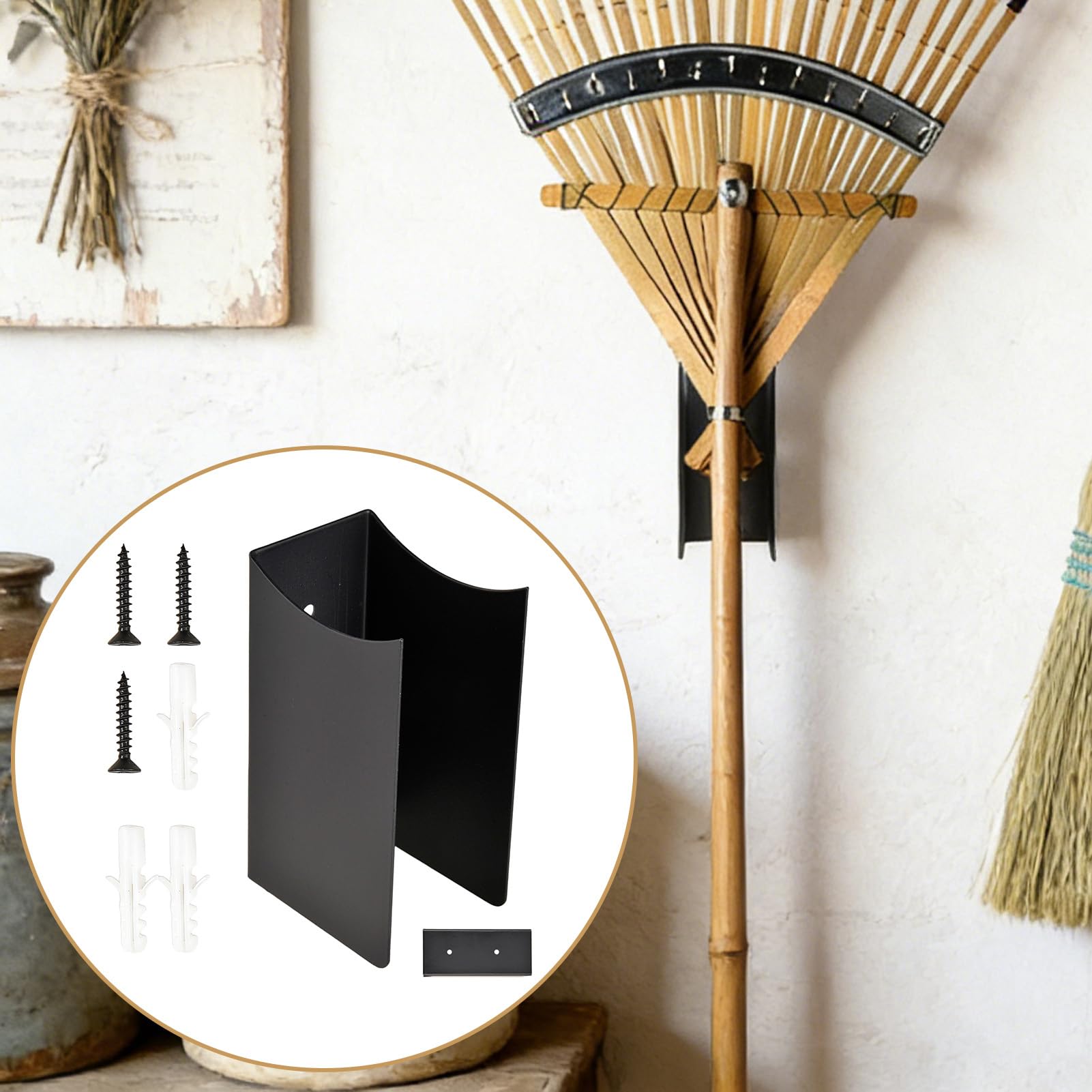 Broom Holder Wall Mount 2 Pieces Steel Wall Mount Anti