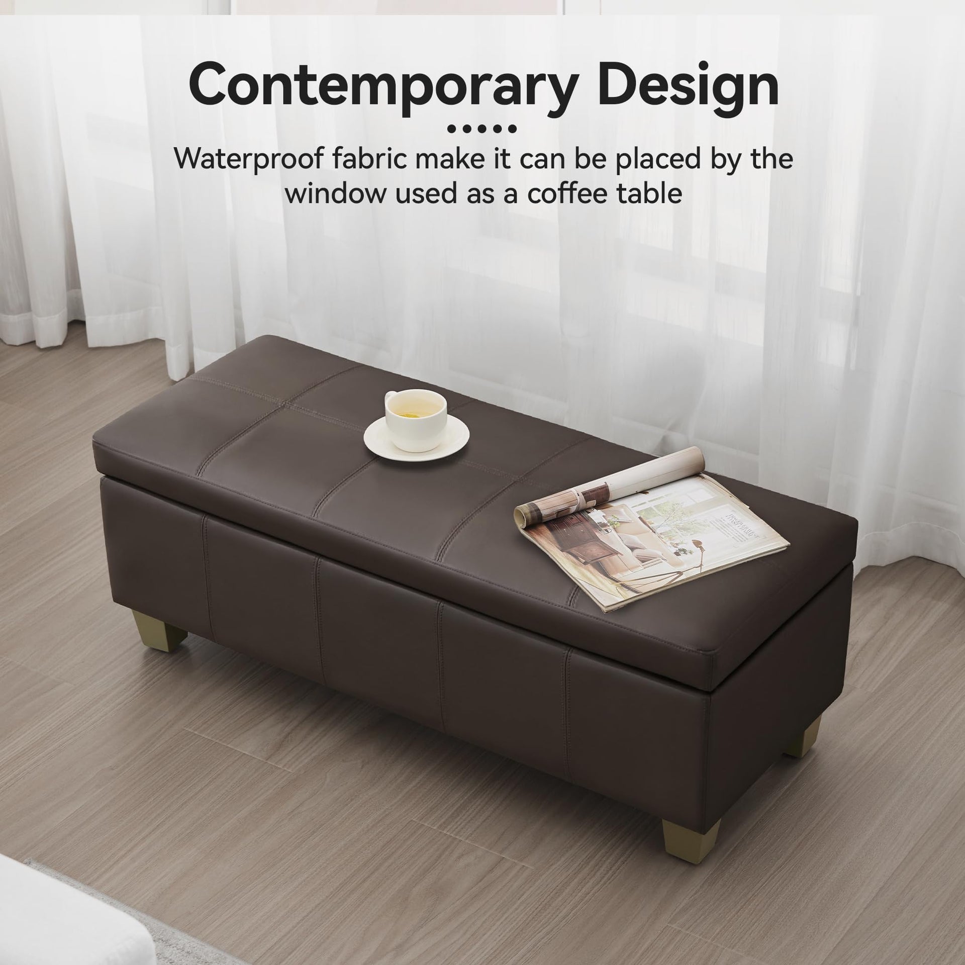 41" Faux Leather Storage Ottoman